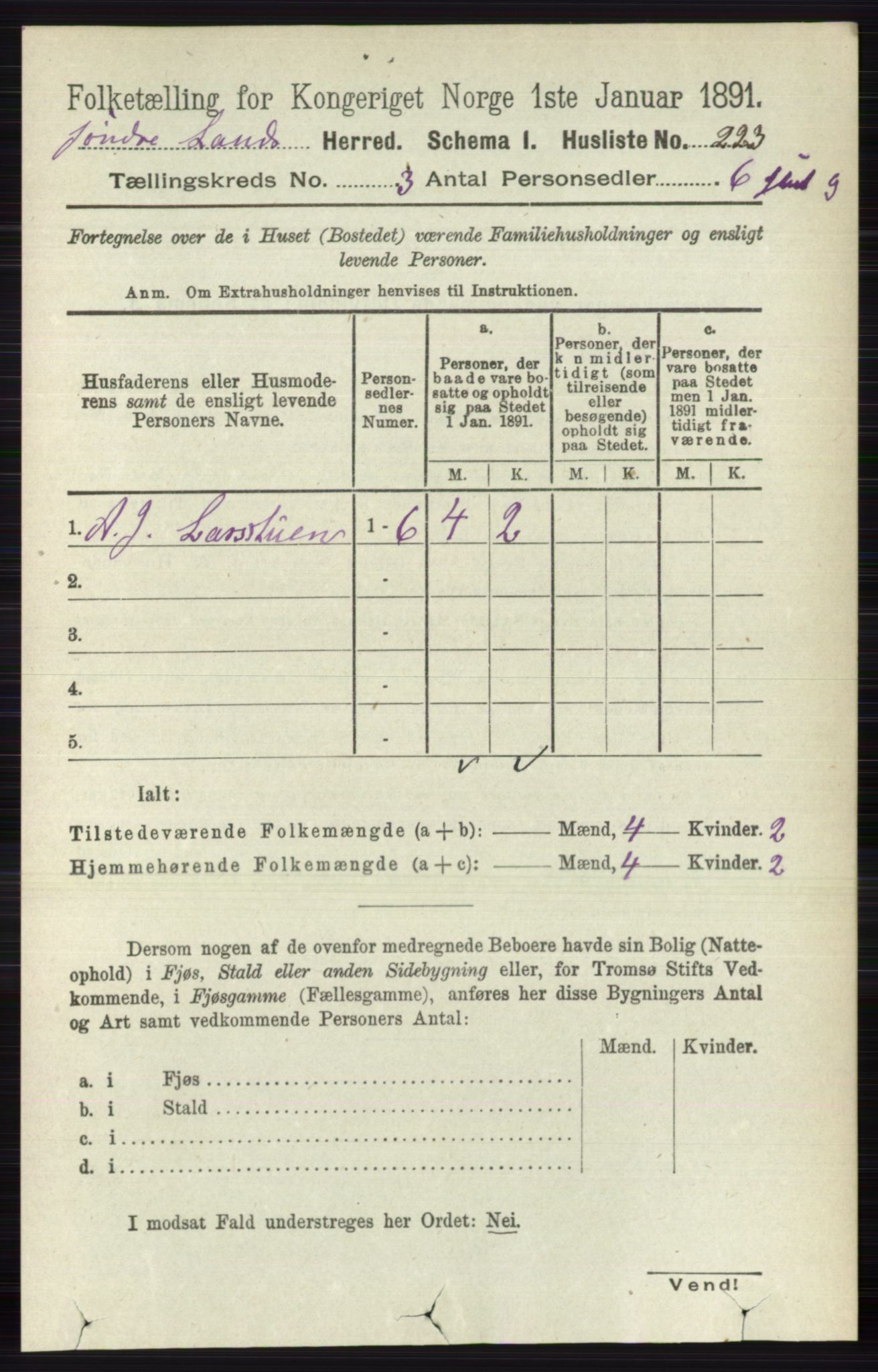 RA, Folketelling 1891 for 0536 Søndre Land herred, 1891, s. 2489