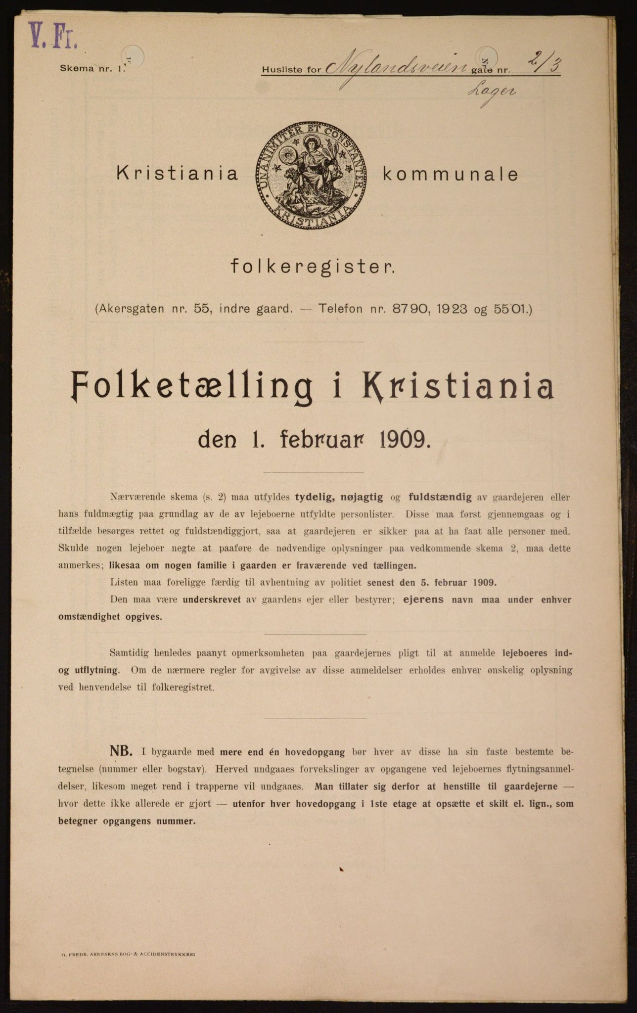 OBA, Kommunal folketelling 1.2.1909 for Kristiania kjøpstad, 1909, s. 67058