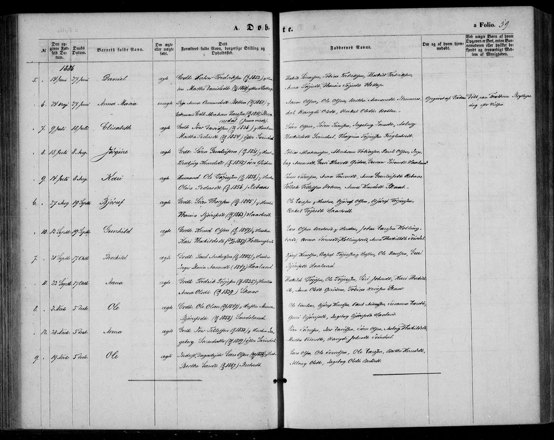 Bjelland sokneprestkontor, SAK/1111-0005/F/Fa/Fac/L0002: Ministerialbok nr. A 2, 1866-1887, s. 59