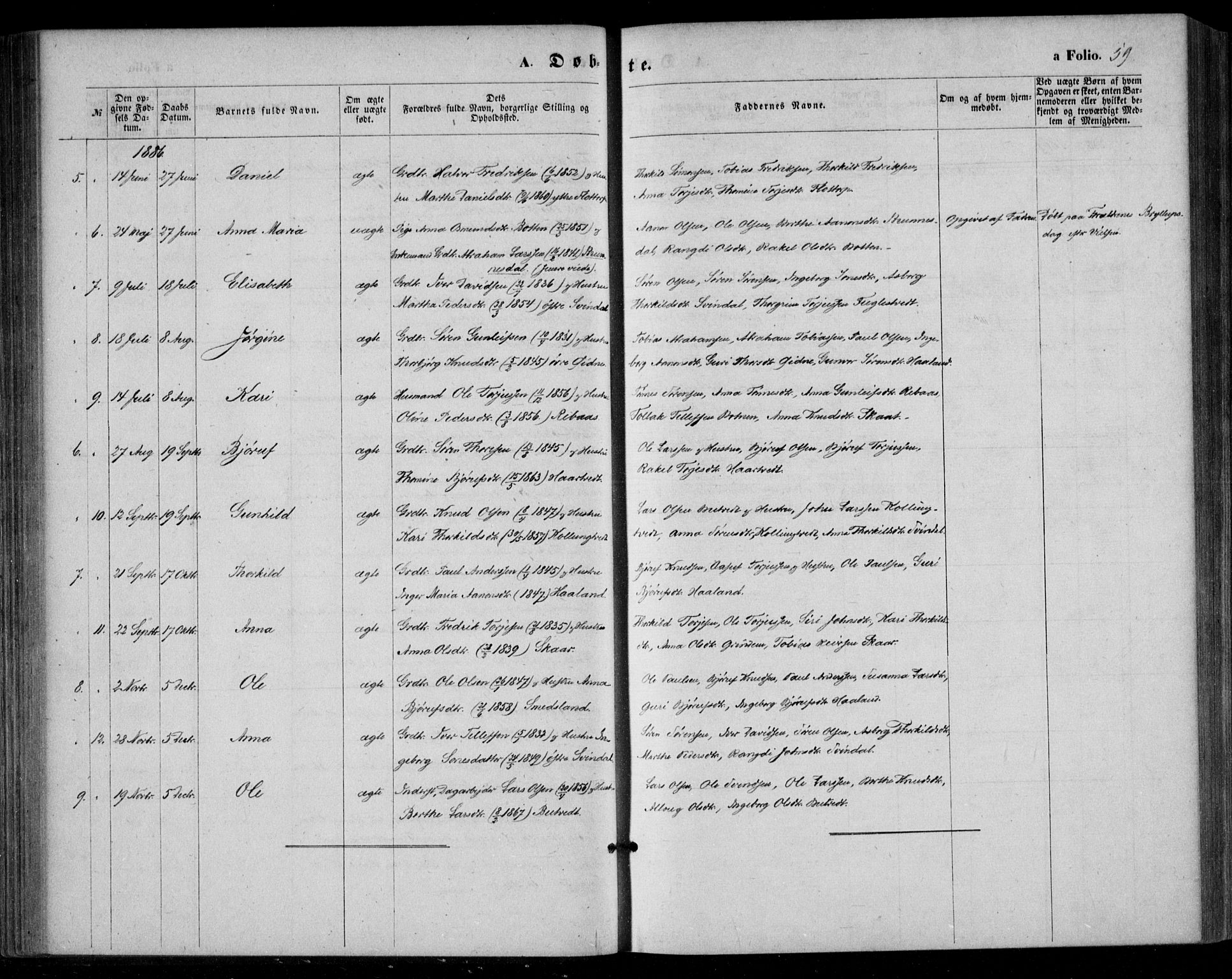 Bjelland sokneprestkontor, AV/SAK-1111-0005/F/Fa/Fac/L0002: Ministerialbok nr. A 2, 1866-1887, s. 59