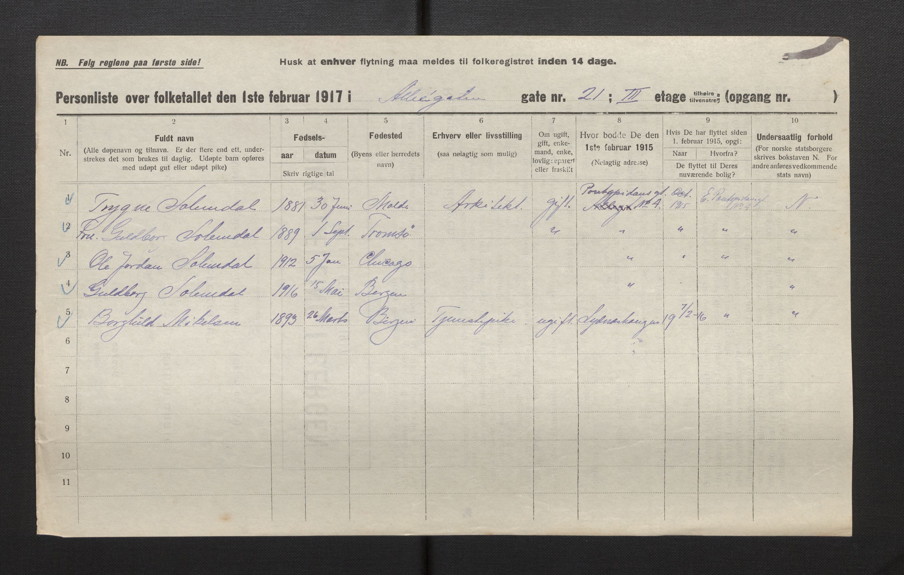SAB, Kommunal folketelling 1917 for Bergen kjøpstad, 1917, s. 919
