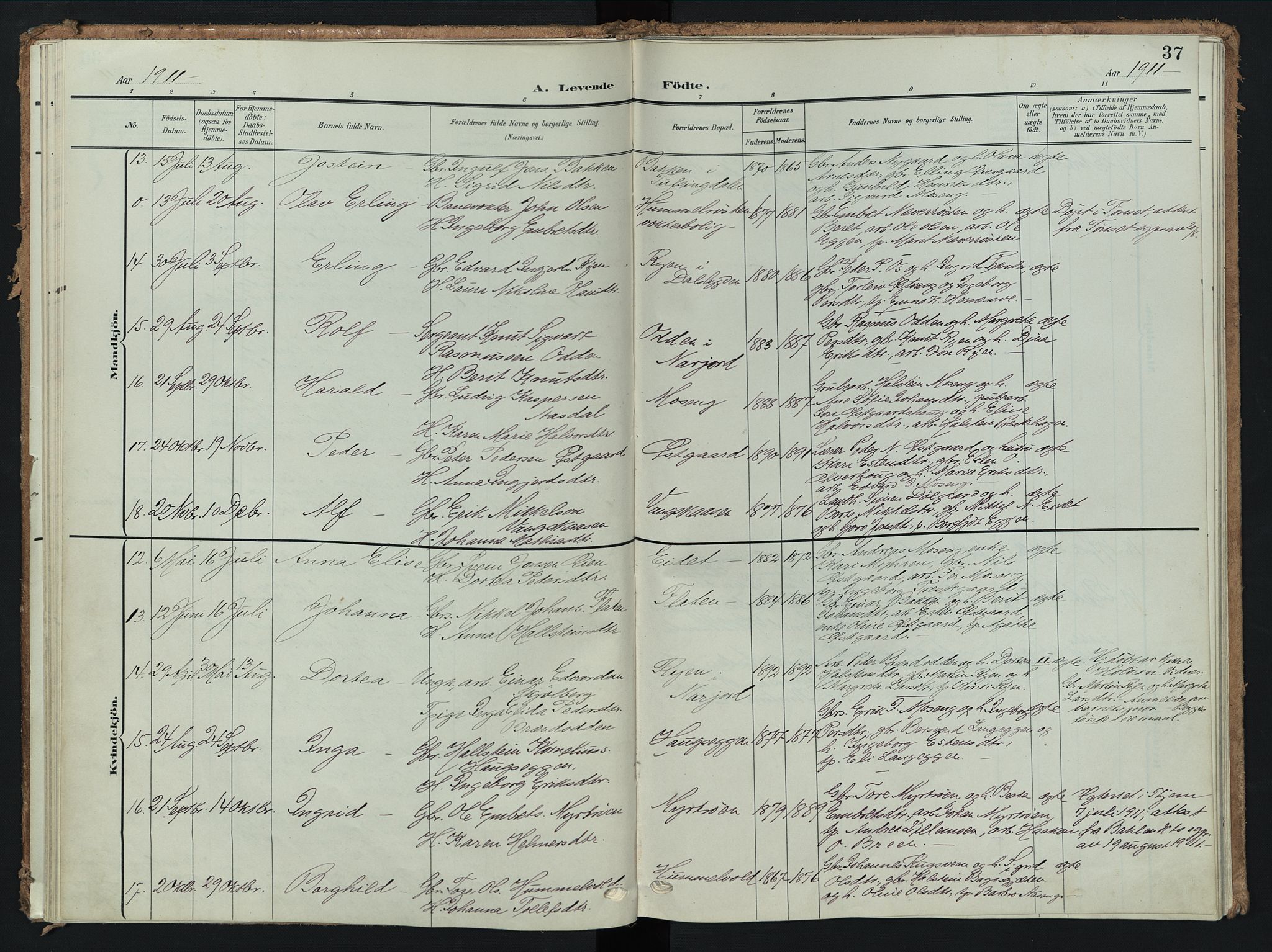 Tolga prestekontor, AV/SAH-PREST-062/K/L0009: Ministerialbok nr. 9, 1903-1928, s. 37