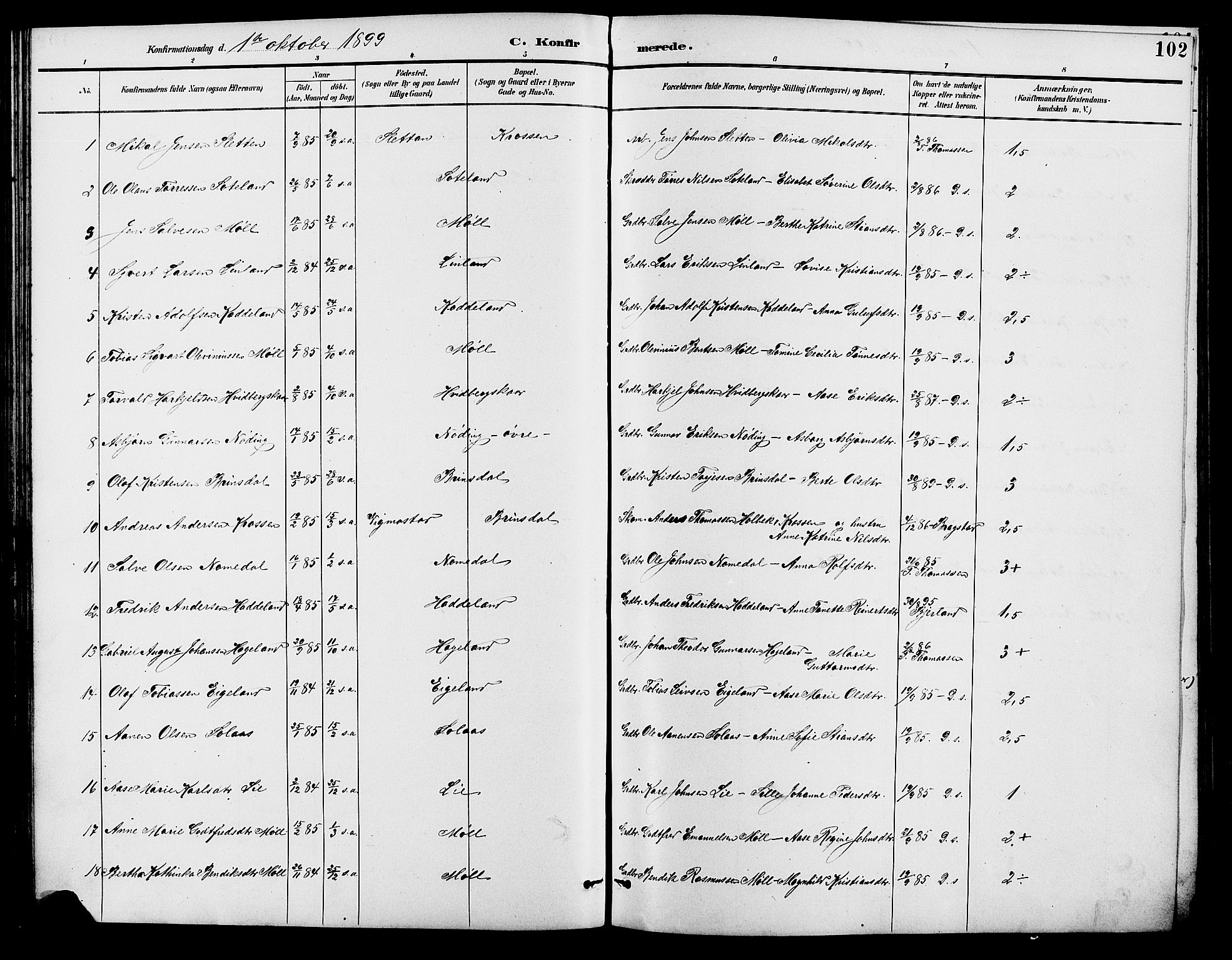 Holum sokneprestkontor, AV/SAK-1111-0022/F/Fb/Fba/L0005: Klokkerbok nr. B 5, 1891-1909, s. 102
