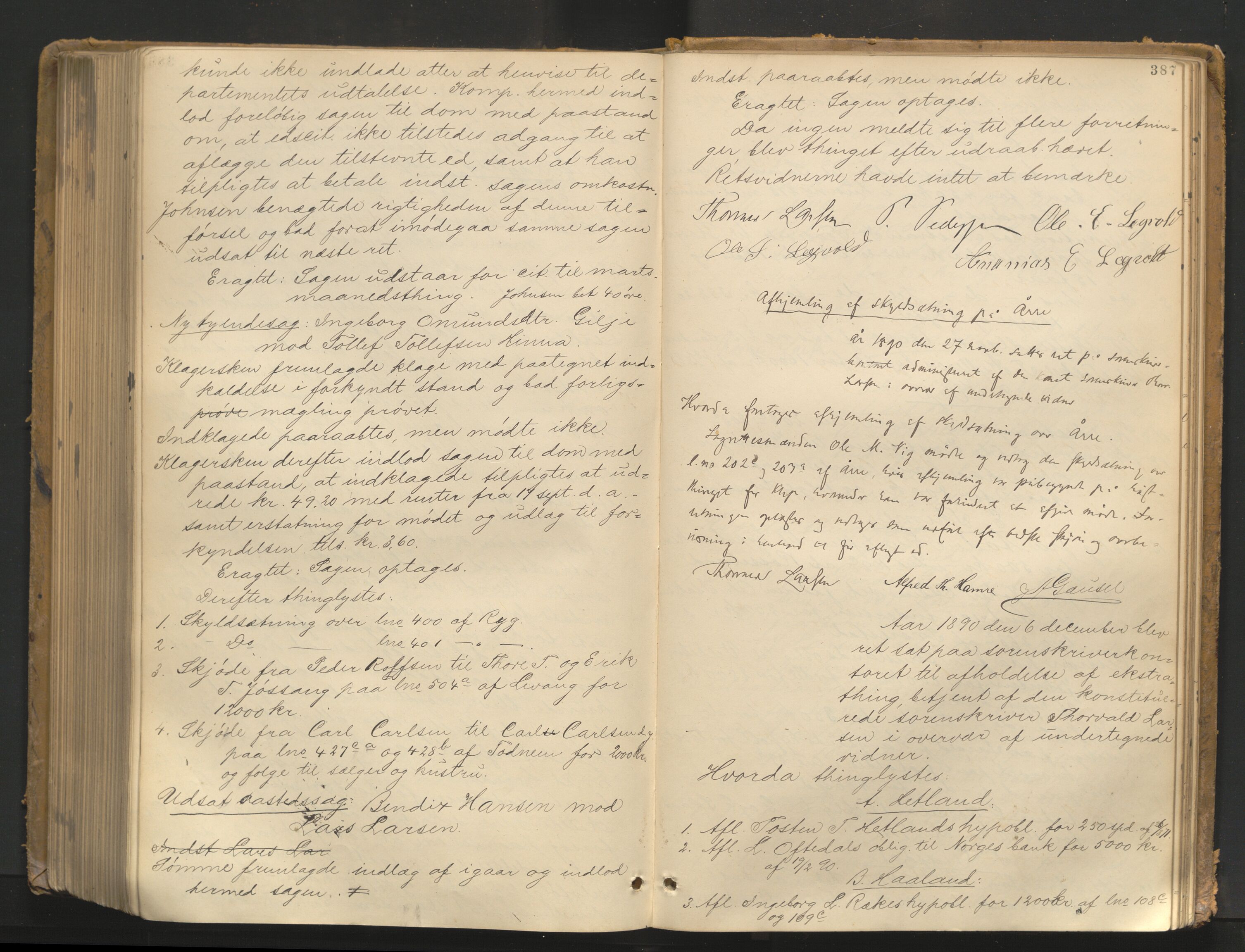 Jæren sorenskriveri, AV/SAST-A-100310/01/3/30/30BA/L0005: TINGBOK 11, 1887-1891, s. 386b-387a
