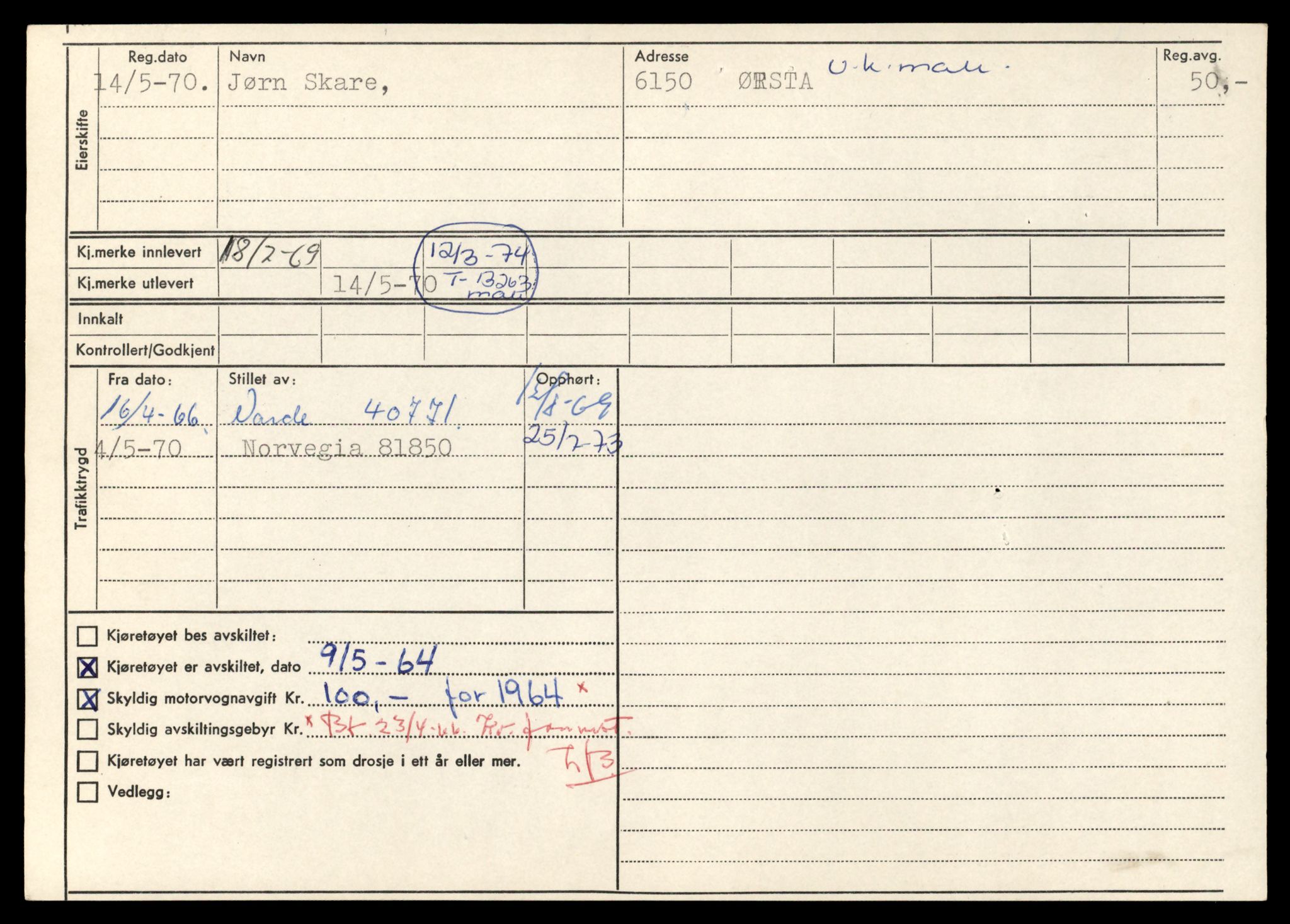 Møre og Romsdal vegkontor - Ålesund trafikkstasjon, AV/SAT-A-4099/F/Fe/L0038: Registreringskort for kjøretøy T 13180 - T 13360, 1927-1998, s. 1404