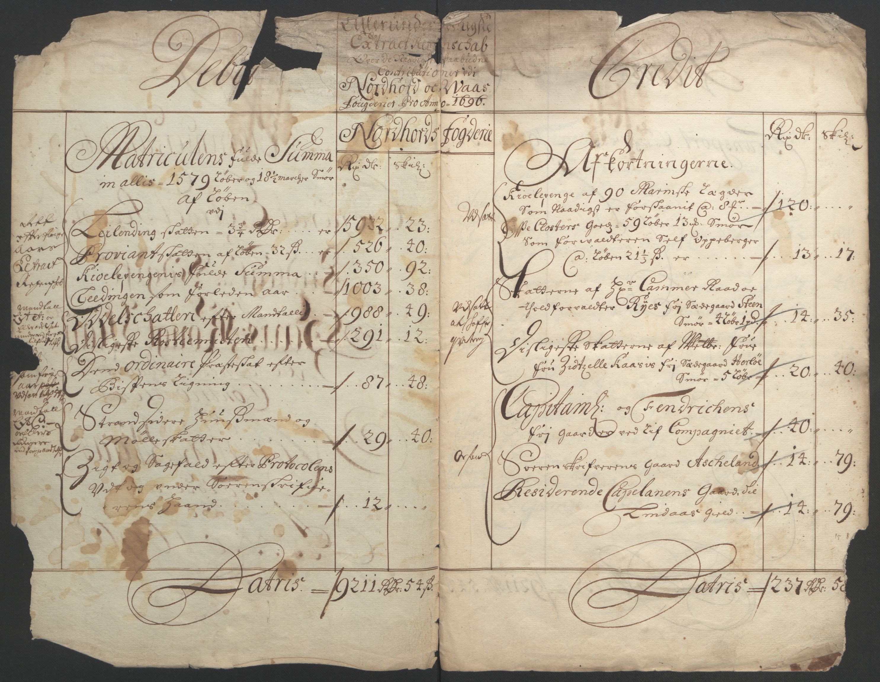 Rentekammeret inntil 1814, Reviderte regnskaper, Fogderegnskap, RA/EA-4092/R51/L3183: Fogderegnskap Nordhordland og Voss, 1695-1697, s. 138
