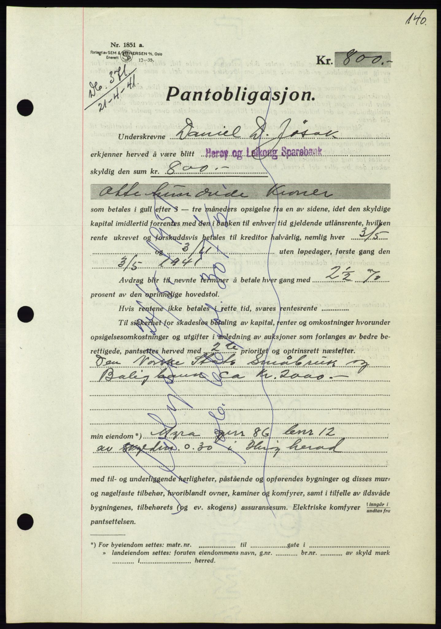 Søre Sunnmøre sorenskriveri, AV/SAT-A-4122/1/2/2C/L0071: Pantebok nr. 65, 1941-1941, Dagboknr: 371/1941