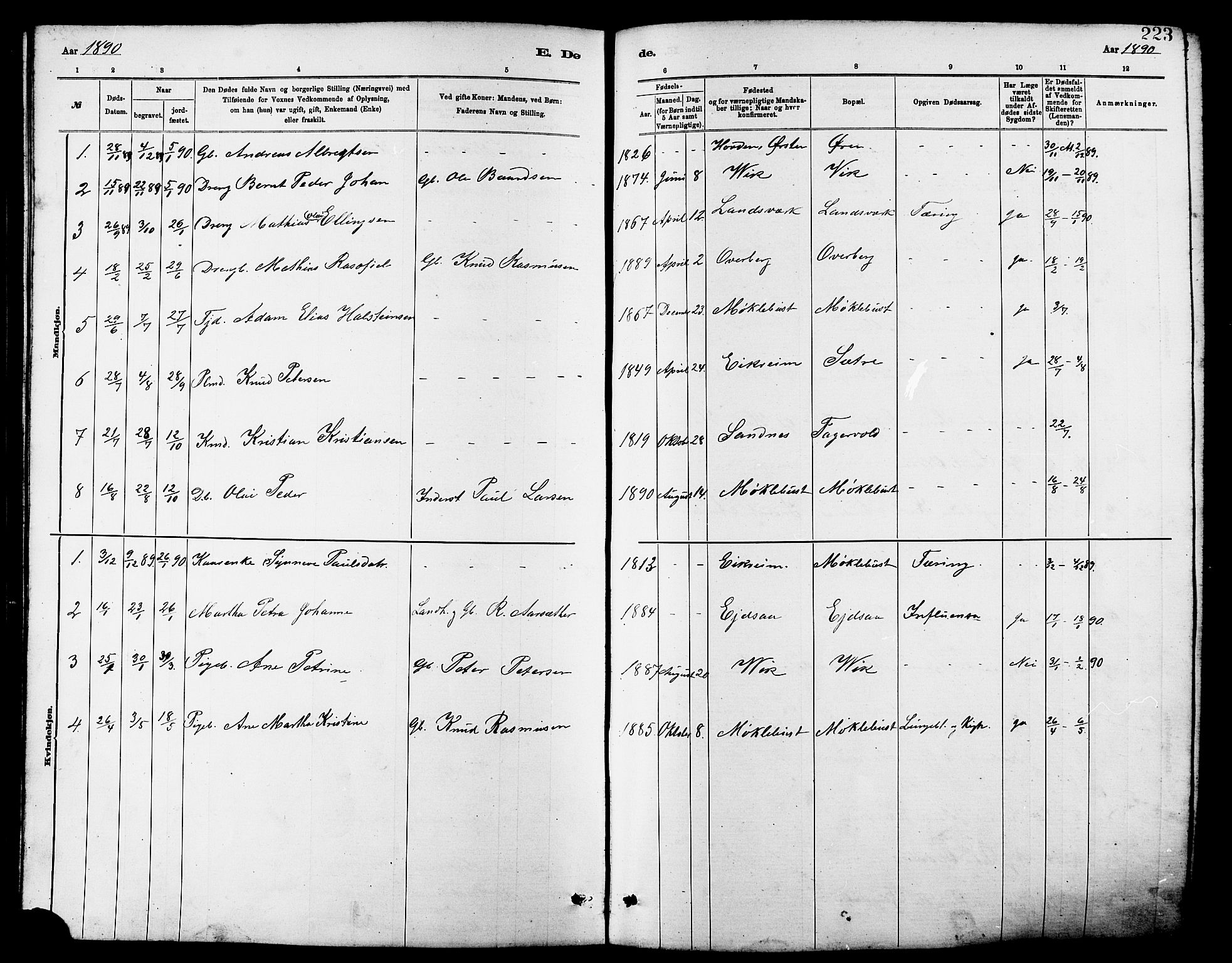 Ministerialprotokoller, klokkerbøker og fødselsregistre - Møre og Romsdal, AV/SAT-A-1454/502/L0027: Klokkerbok nr. 502C01, 1878-1908, s. 223