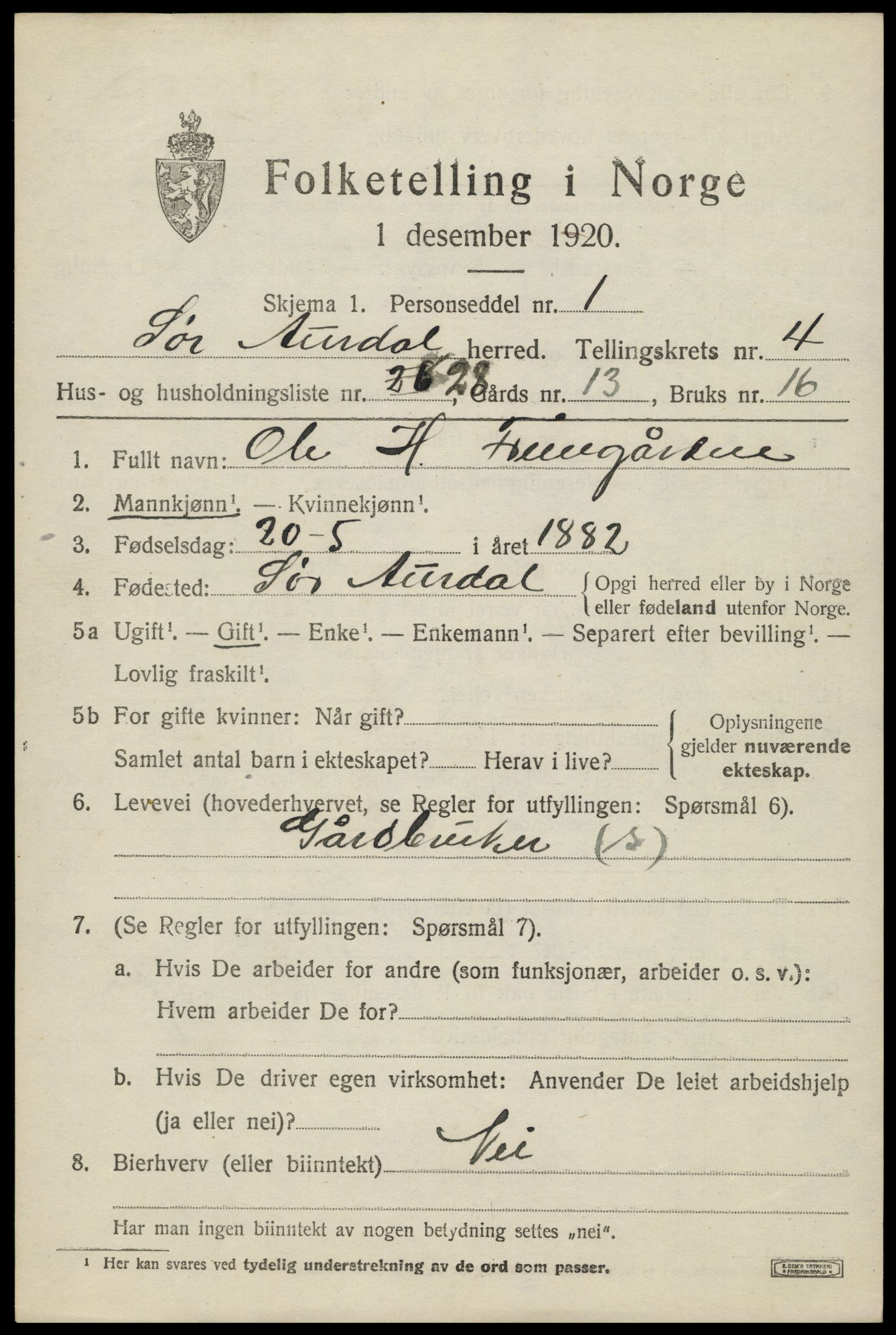 SAH, Folketelling 1920 for 0540 Sør-Aurdal herred, 1920, s. 2635