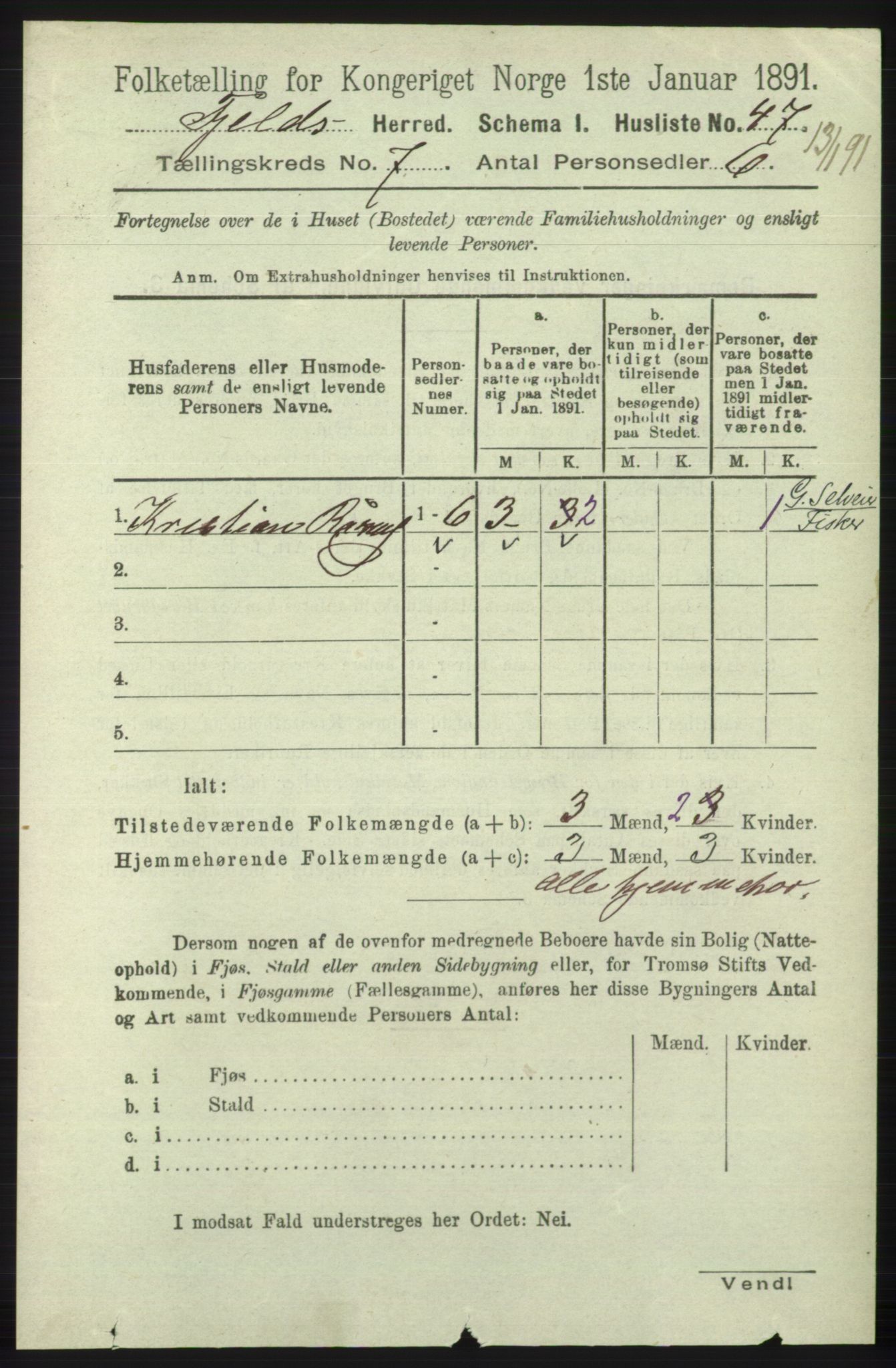 RA, Folketelling 1891 for 1246 Fjell herred, 1891, s. 3393