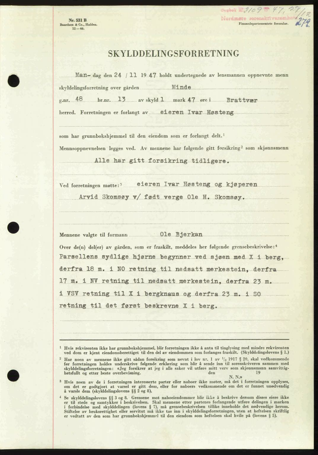 Nordmøre sorenskriveri, AV/SAT-A-4132/1/2/2Ca: Pantebok nr. A107, 1947-1948, Dagboknr: 3109/1947