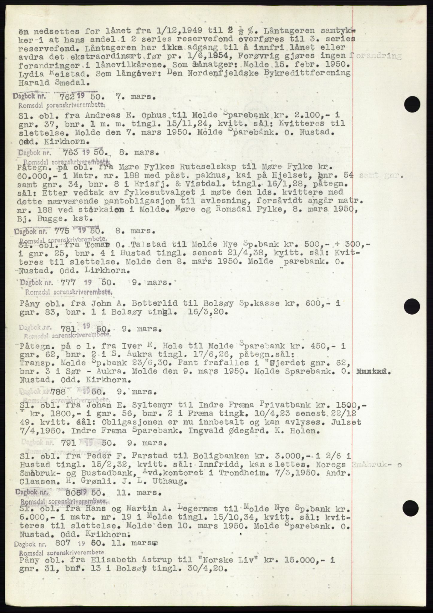 Romsdal sorenskriveri, SAT/A-4149/1/2/2C: Pantebok nr. C2, 1949-1951, Dagboknr: 762/1950