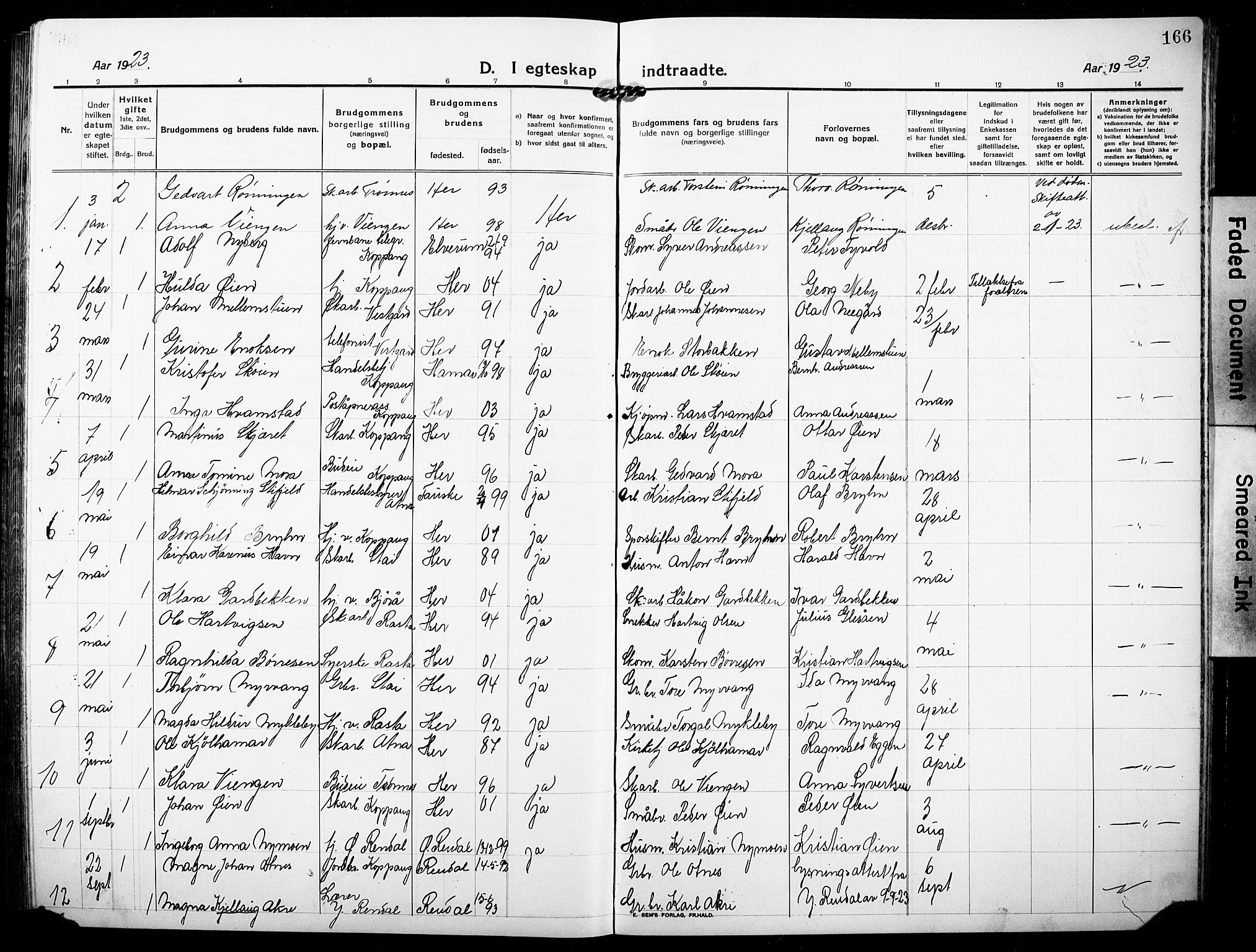 Stor-Elvdal prestekontor, AV/SAH-PREST-052/H/Ha/Hab/L0005: Klokkerbok nr. 5, 1913-1932, s. 166