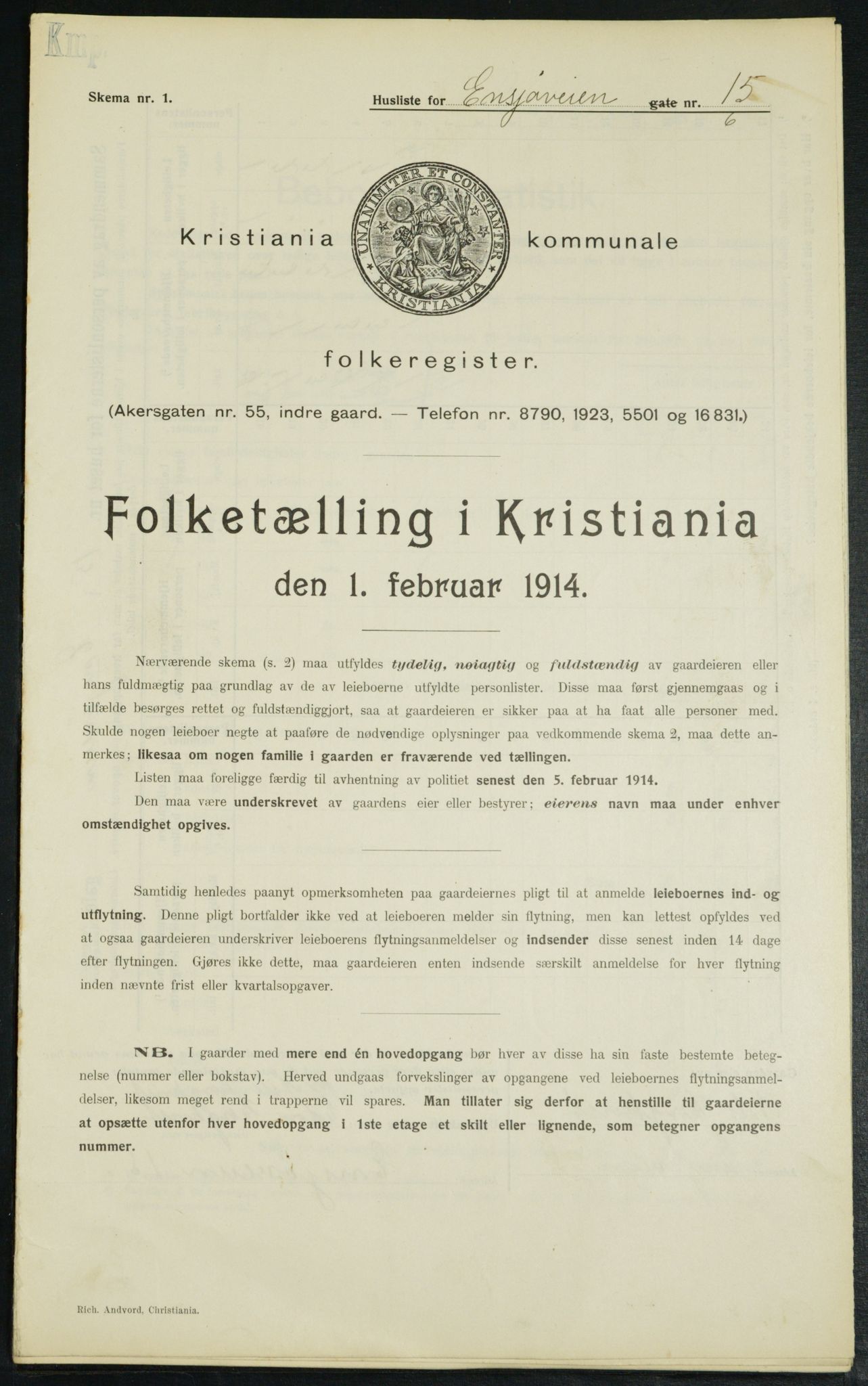 OBA, Kommunal folketelling 1.2.1914 for Kristiania, 1914, s. 22109