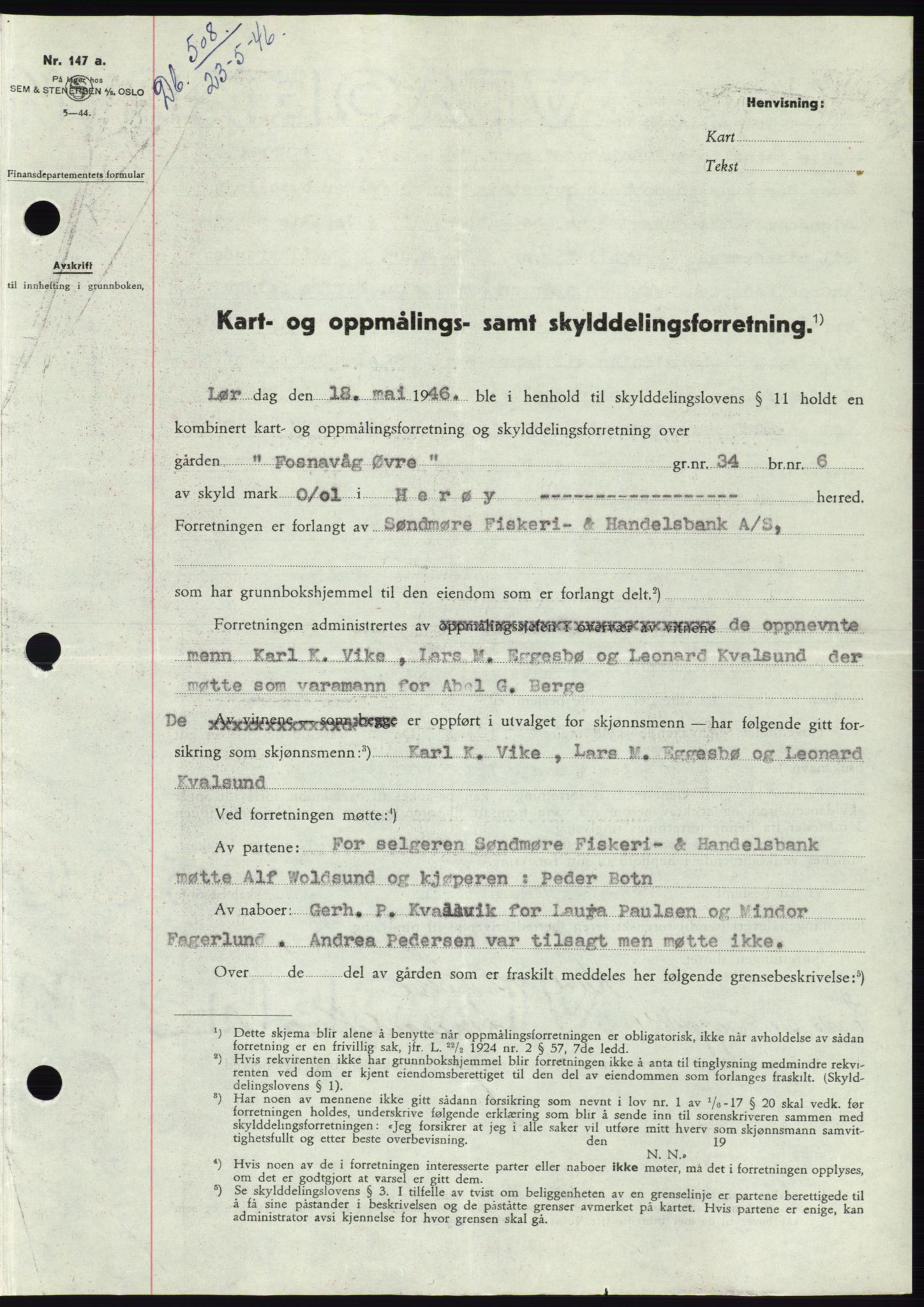 Søre Sunnmøre sorenskriveri, SAT/A-4122/1/2/2C/L0078: Pantebok nr. 4A, 1946-1946, Dagboknr: 508/1946