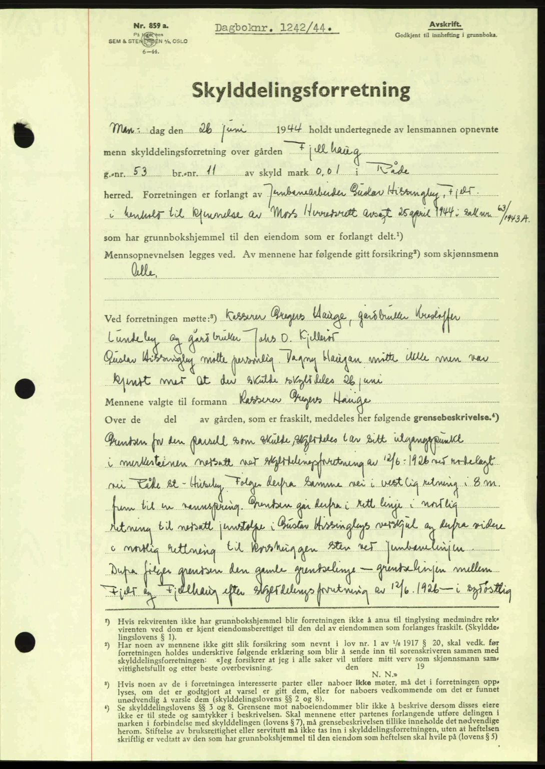 Moss sorenskriveri, SAO/A-10168: Pantebok nr. A12, 1943-1944, Dagboknr: 1242/1944