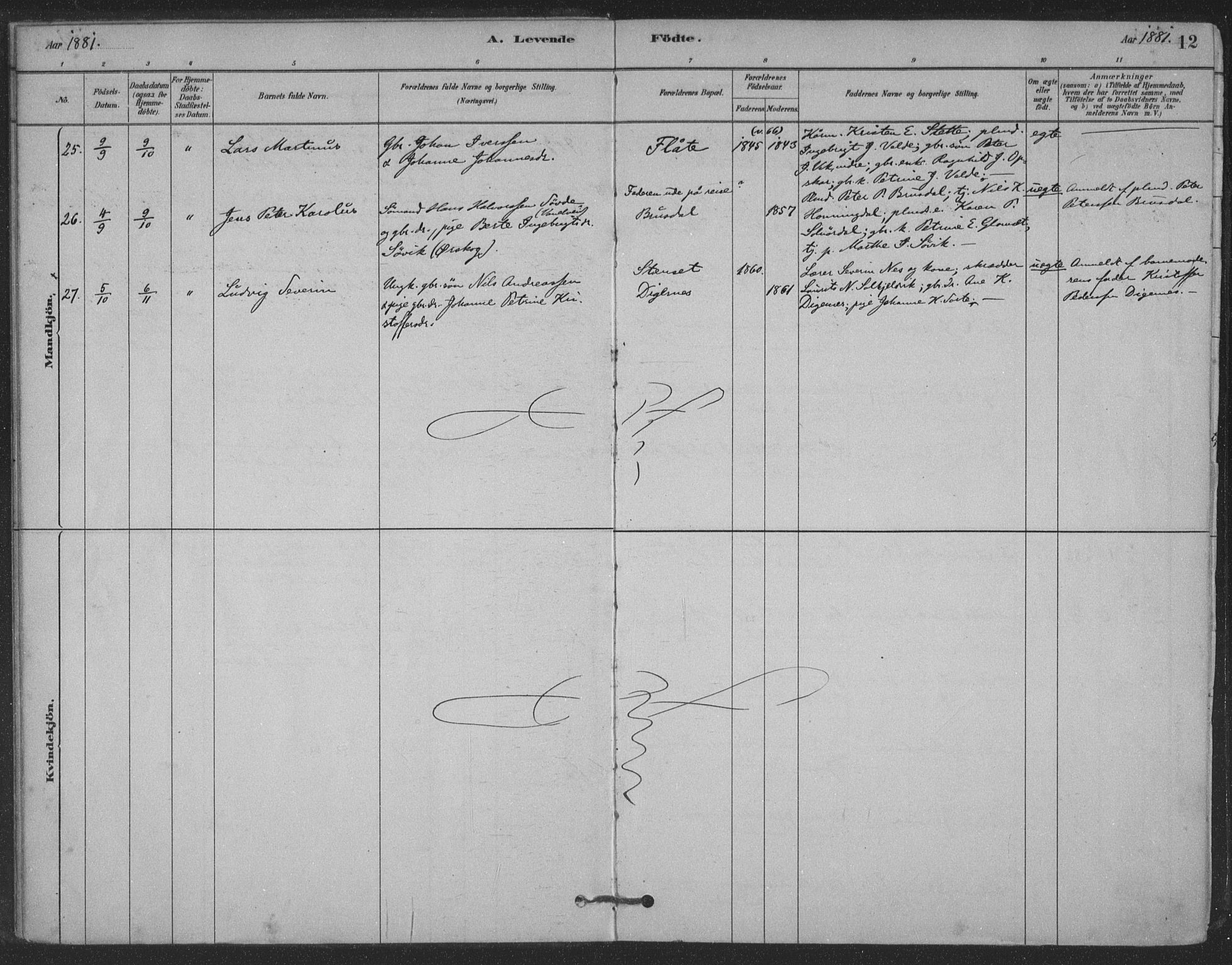 Ministerialprotokoller, klokkerbøker og fødselsregistre - Møre og Romsdal, AV/SAT-A-1454/524/L0356: Ministerialbok nr. 524A08, 1880-1899, s. 12