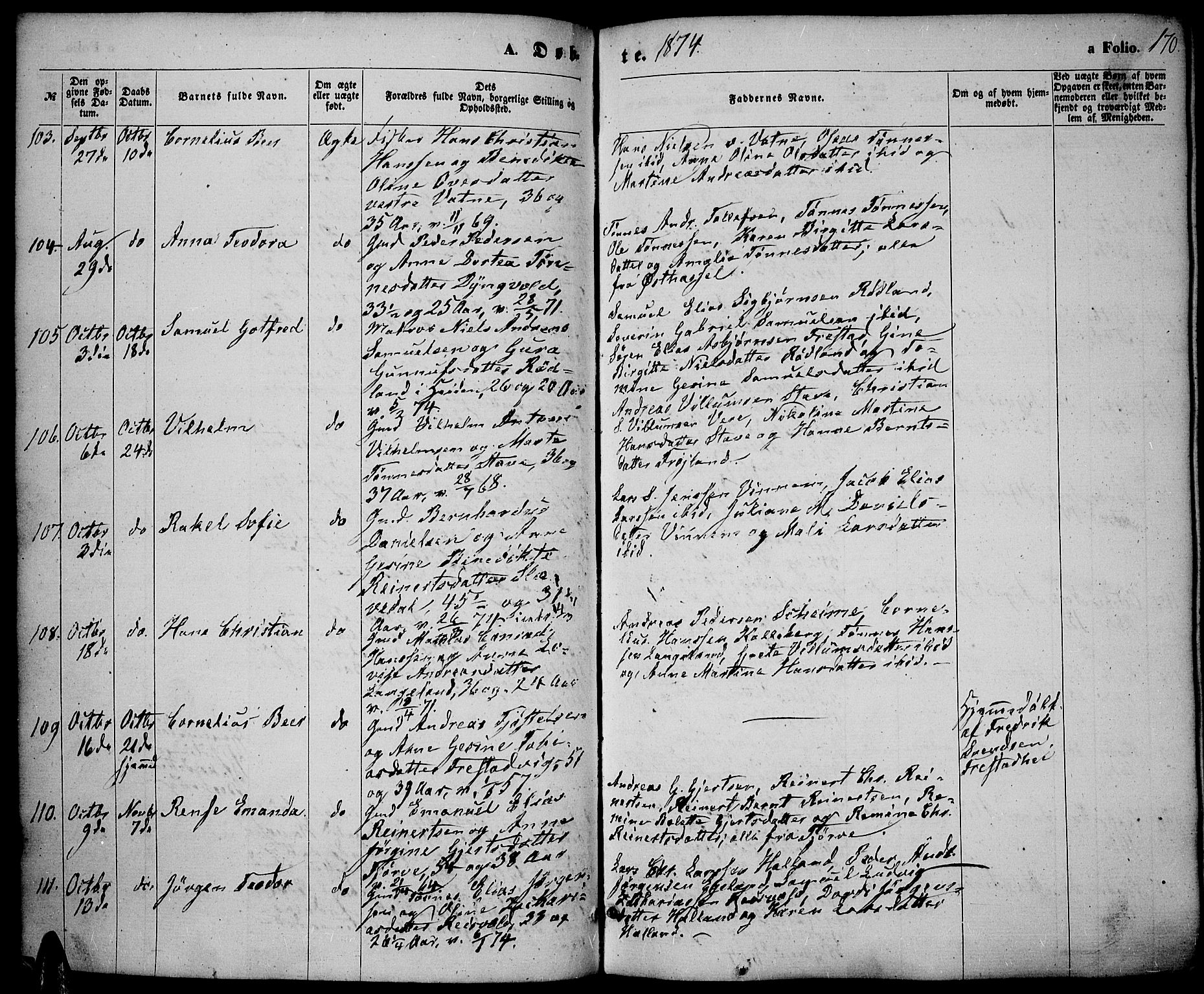 Lista sokneprestkontor, AV/SAK-1111-0027/F/Fb/L0003: Klokkerbok nr. B 3, 1862-1877, s. 170