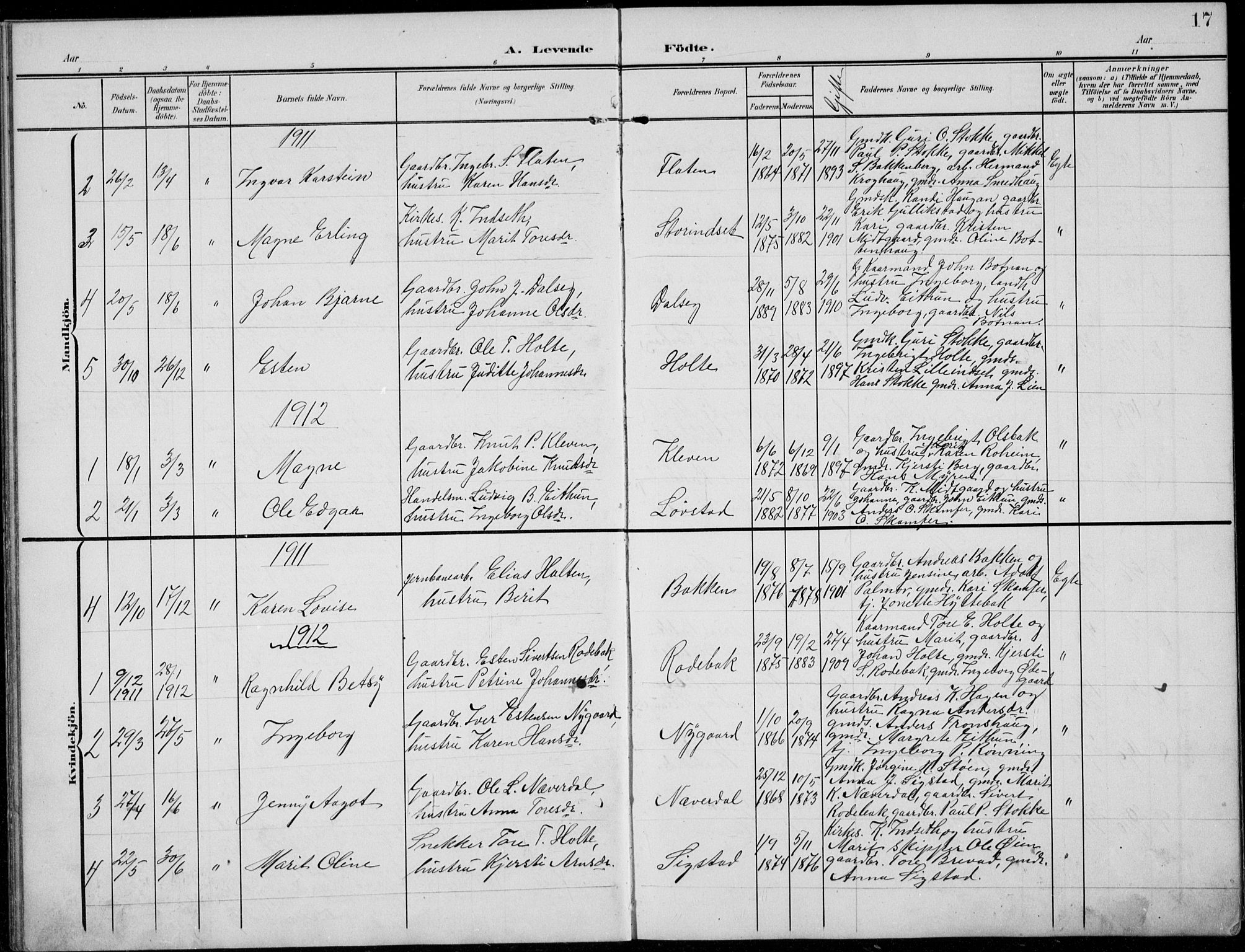 Kvikne prestekontor, AV/SAH-PREST-064/H/Ha/Hab/L0004: Klokkerbok nr. 4, 1902-1937, s. 17