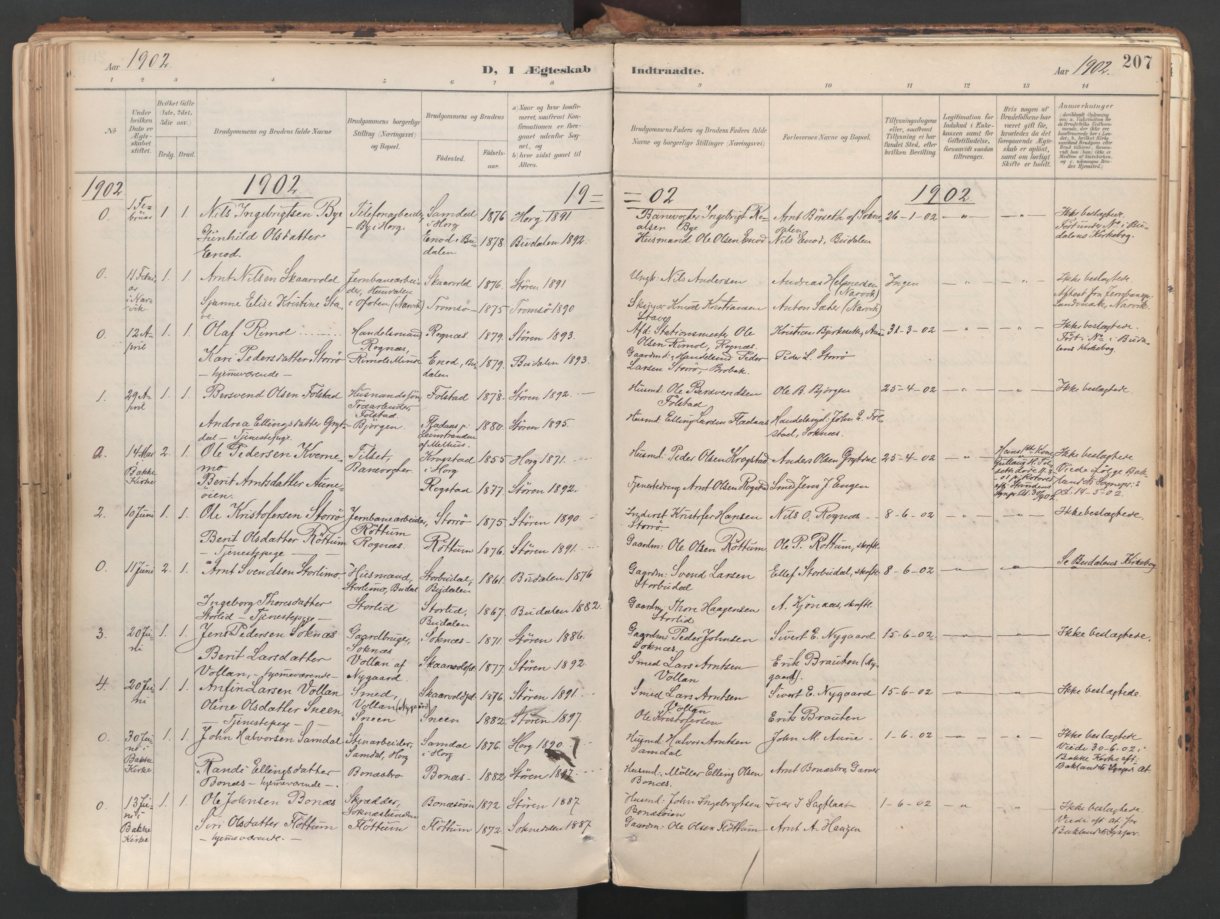 Ministerialprotokoller, klokkerbøker og fødselsregistre - Sør-Trøndelag, AV/SAT-A-1456/687/L1004: Ministerialbok nr. 687A10, 1891-1923, s. 207