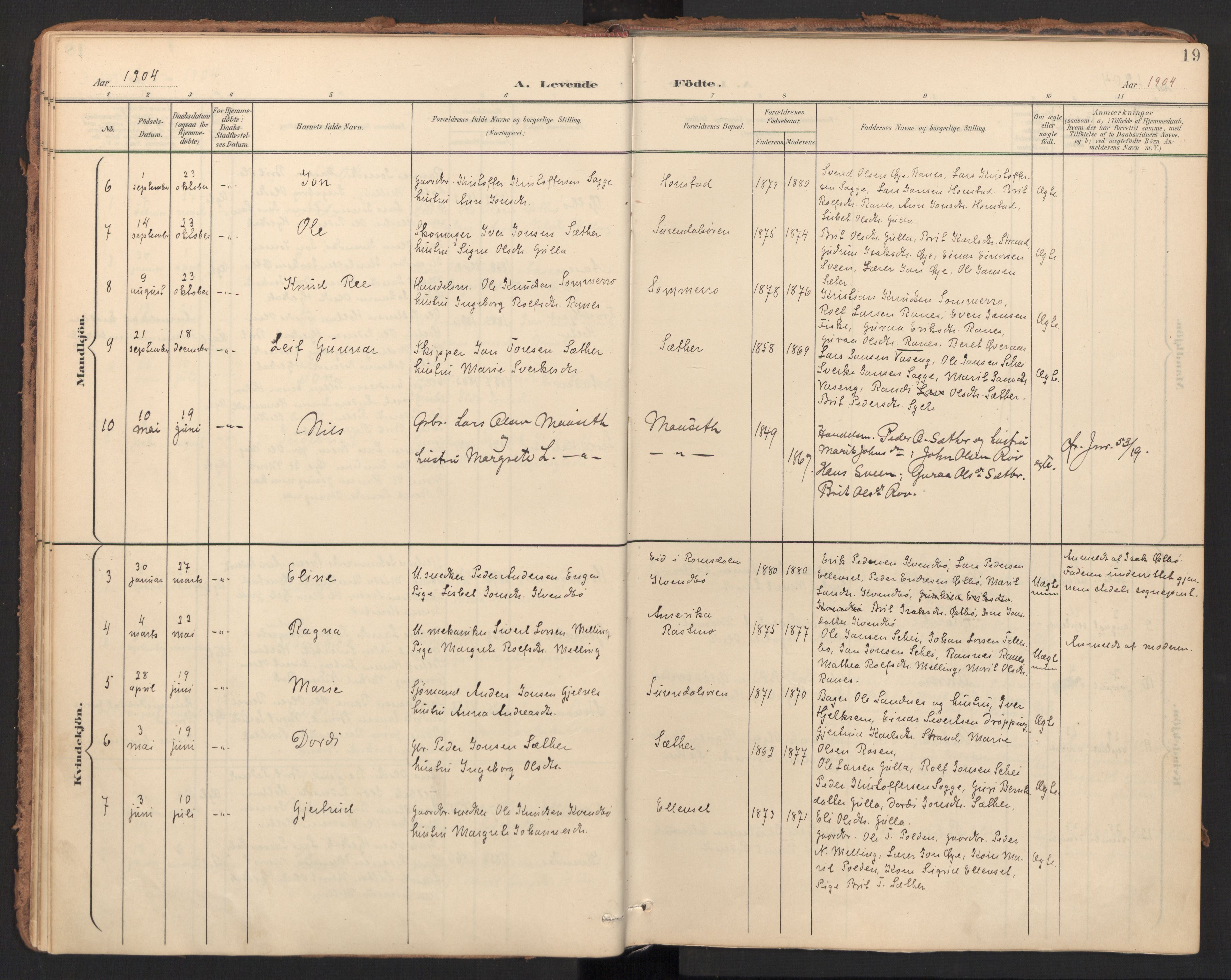 Ministerialprotokoller, klokkerbøker og fødselsregistre - Møre og Romsdal, SAT/A-1454/596/L1057: Ministerialbok nr. 596A02, 1900-1917, s. 19