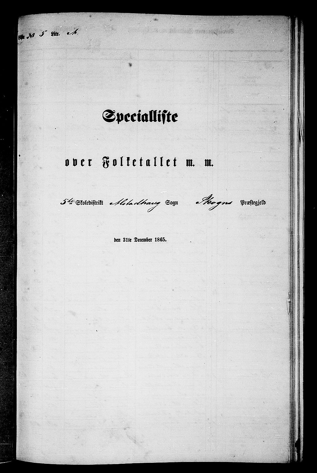 RA, Folketelling 1865 for 1719P Skogn prestegjeld, 1865, s. 116