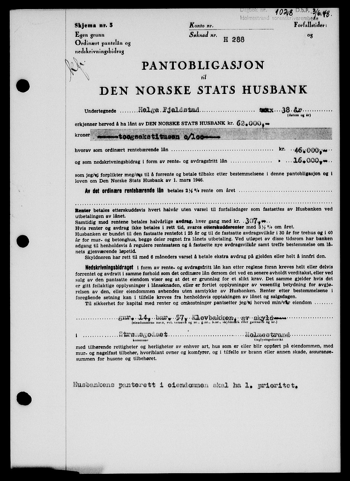 Holmestrand sorenskriveri, SAKO/A-67/G/Ga/Gab/L0058: Pantebok nr. B-58, 1947-1948, Dagboknr: 1028/1948
