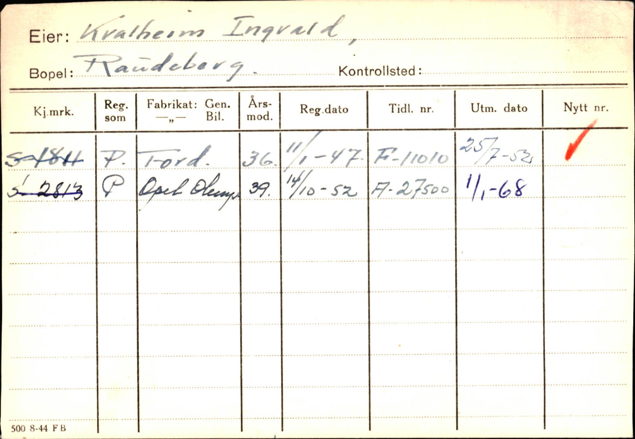 Statens vegvesen, Sogn og Fjordane vegkontor, AV/SAB-A-5301/4/F/L0144: Registerkort Vågsøy A-R, 1945-1975, s. 1471