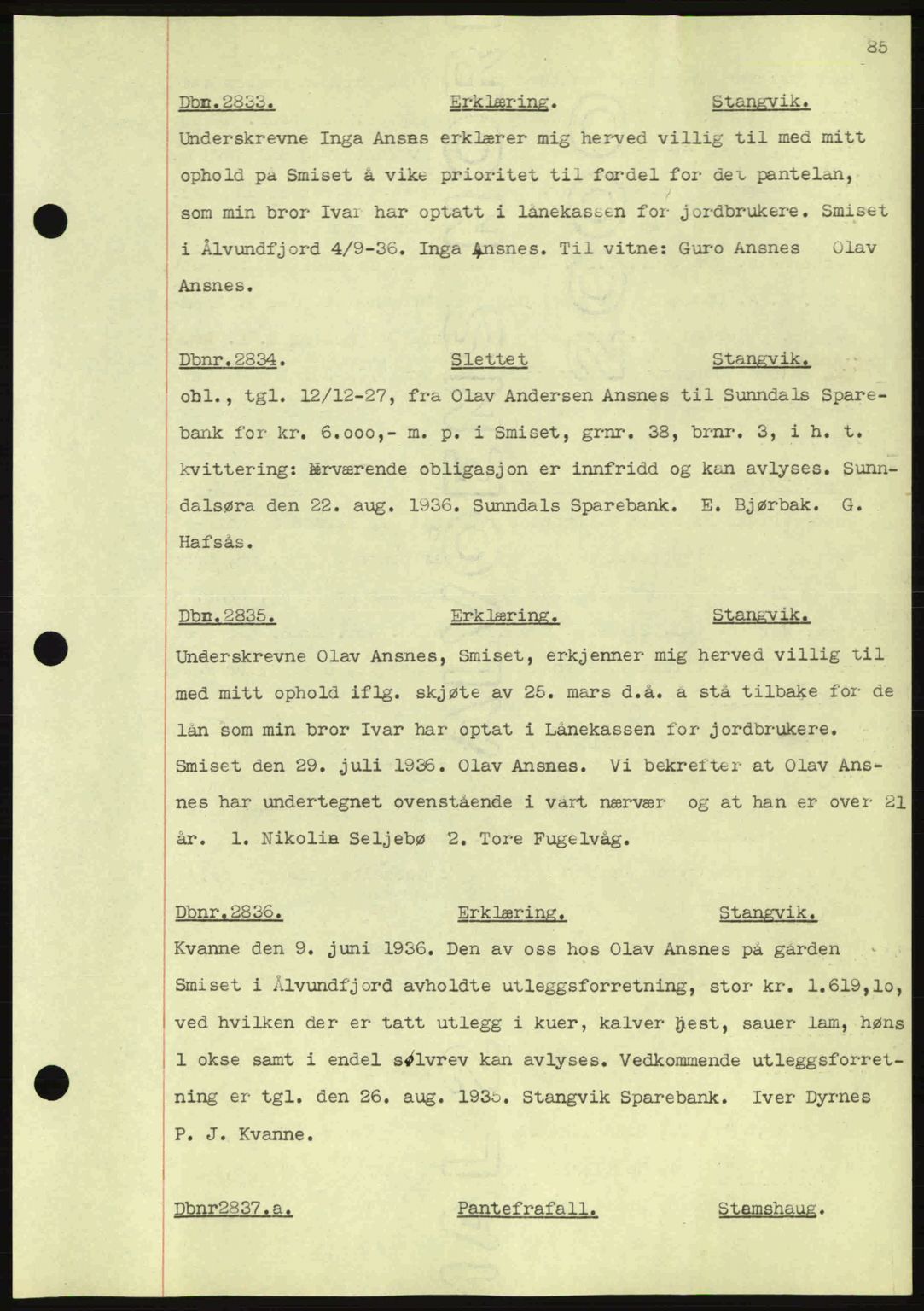 Nordmøre sorenskriveri, SAT/A-4132/1/2/2Ca: Pantebok nr. C80, 1936-1939, Dagboknr: 2833/1936