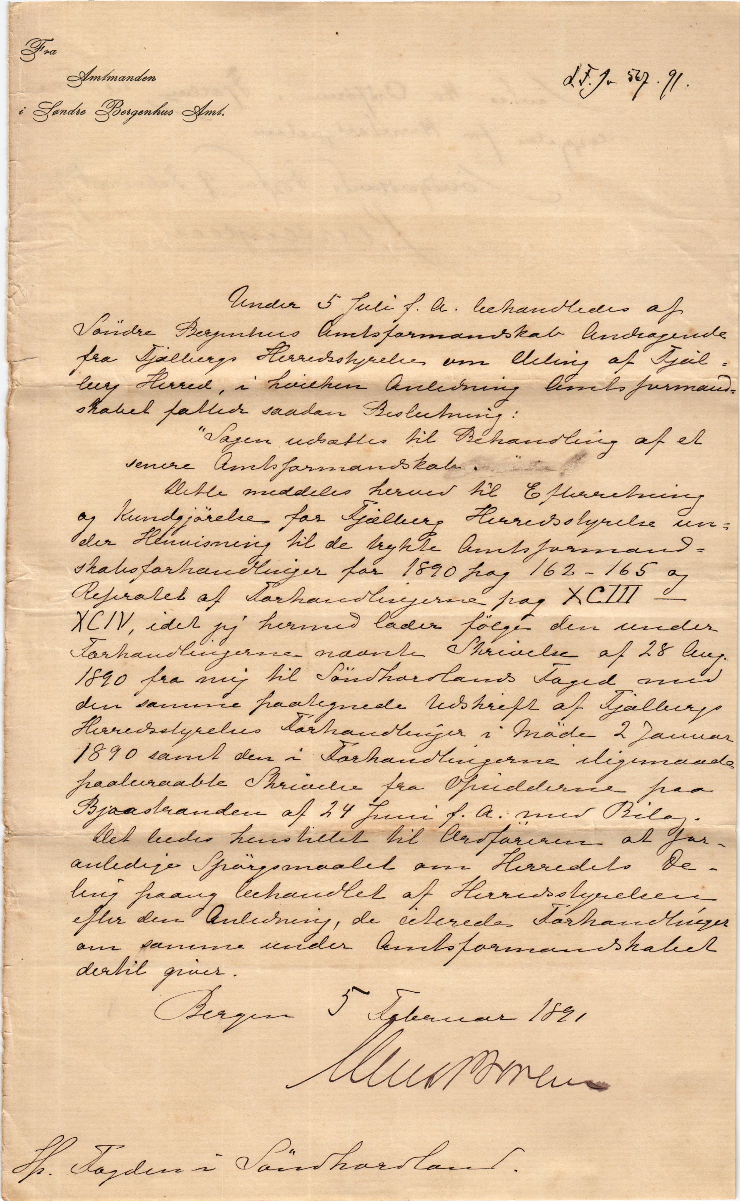 Fjelberg kommune. Formannskapet, IKAH/1213-021/E/Ea/L0002/0002: Deling. Prestegjeld. Sokner / Fråskiljing av Bjostrand sokn. Avvikling. Oppgjer, 1889-1903