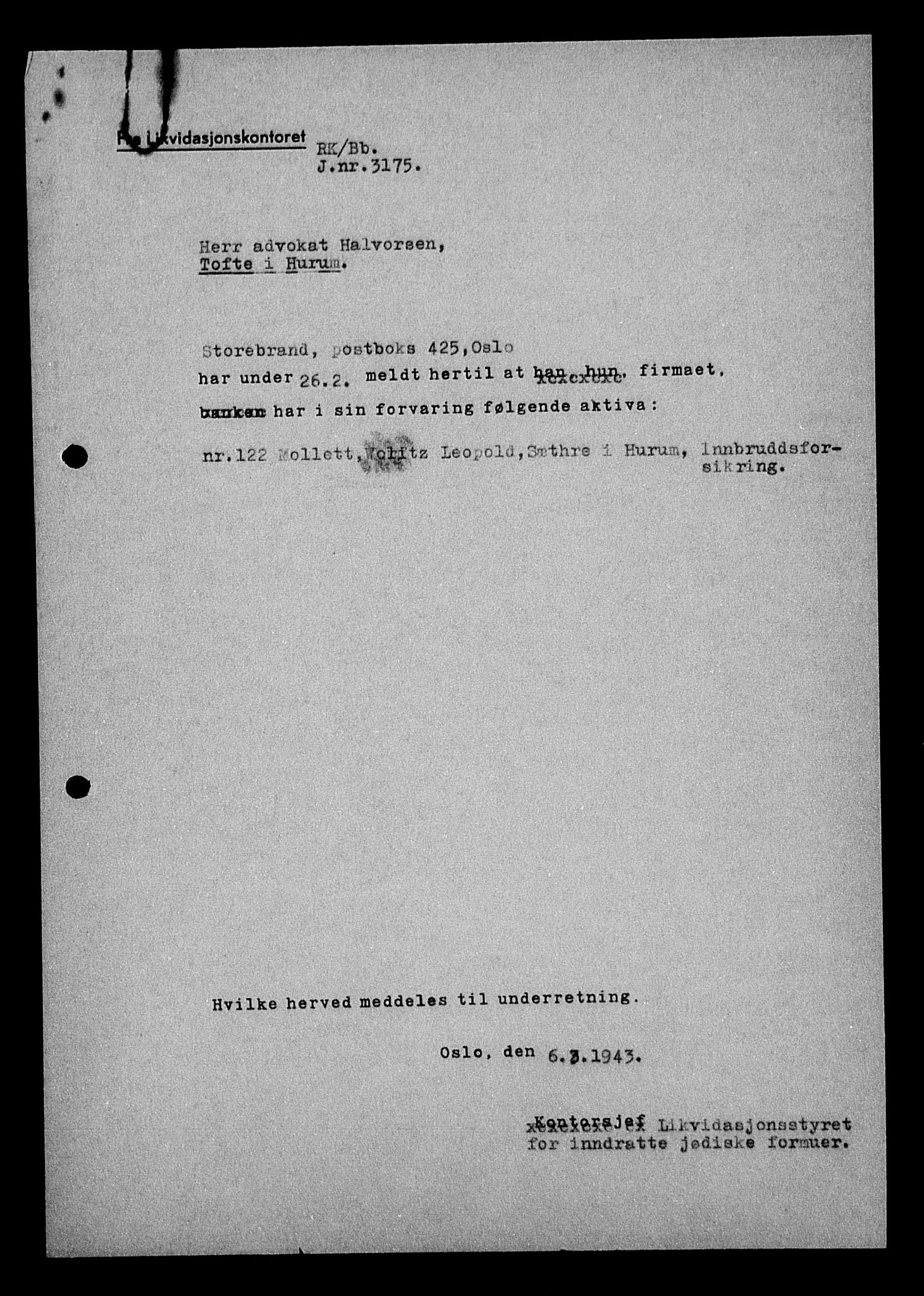 Justisdepartementet, Tilbakeføringskontoret for inndratte formuer, RA/S-1564/H/Hc/Hcd/L1003: --, 1945-1947, s. 294