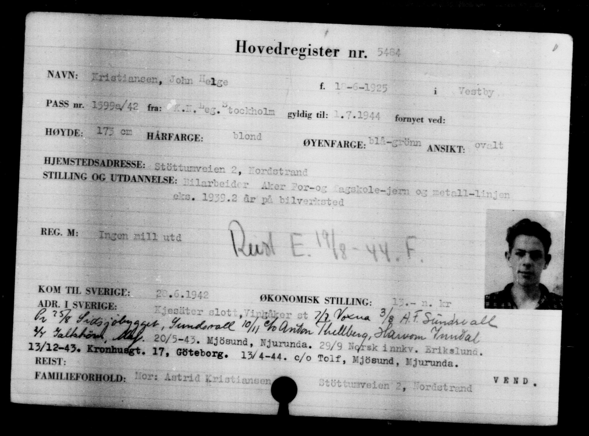 Utenriksstasjonene, Legasjonen i Stockholm, Flyktningkontoret, AV/RA-S-6753/V/Va/L0004: Kjesäterkartoteket, flyktninger med registreringsnr. 3496-6610, 1940-1945, s. 2299