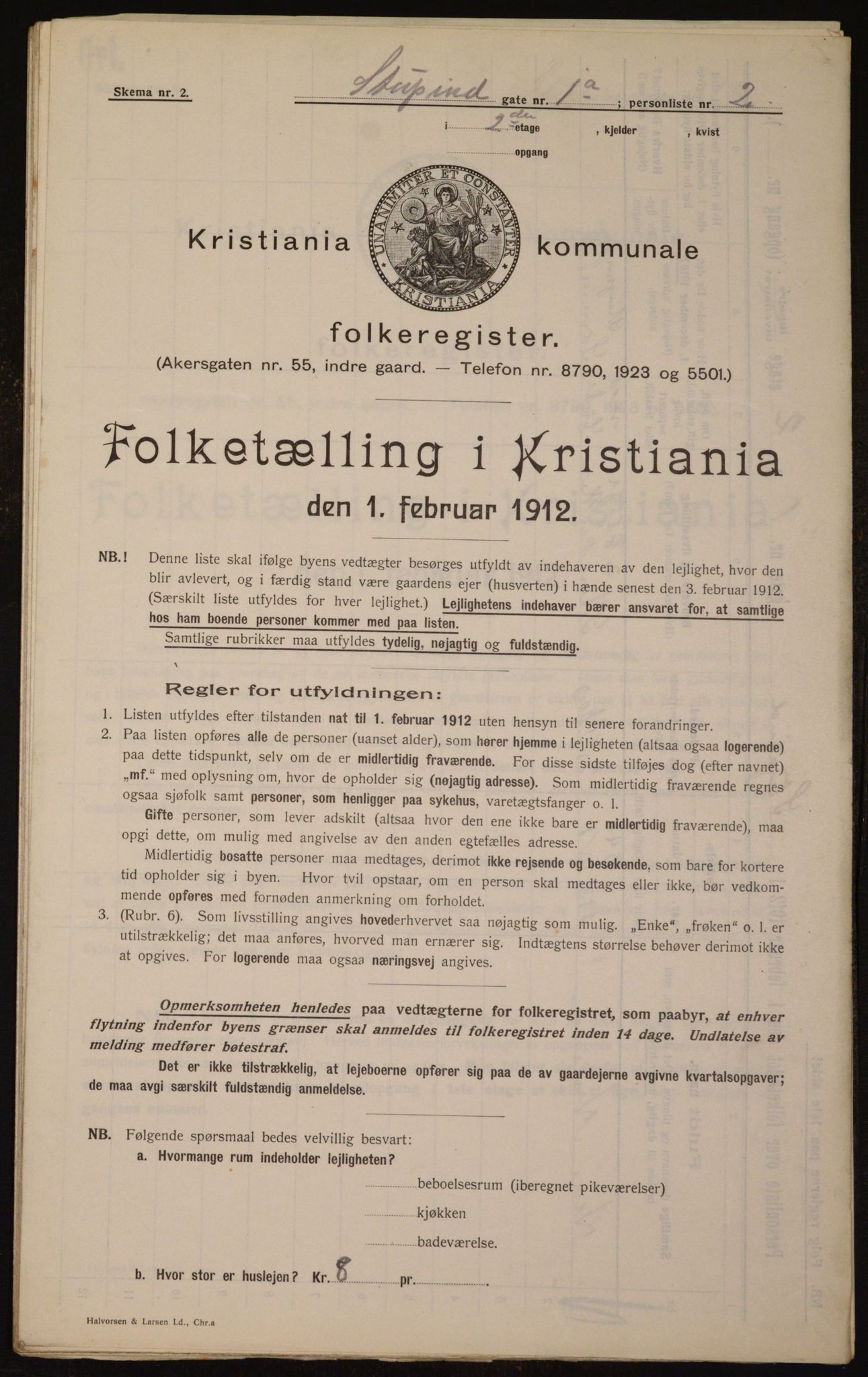 OBA, Kommunal folketelling 1.2.1912 for Kristiania, 1912, s. 104534