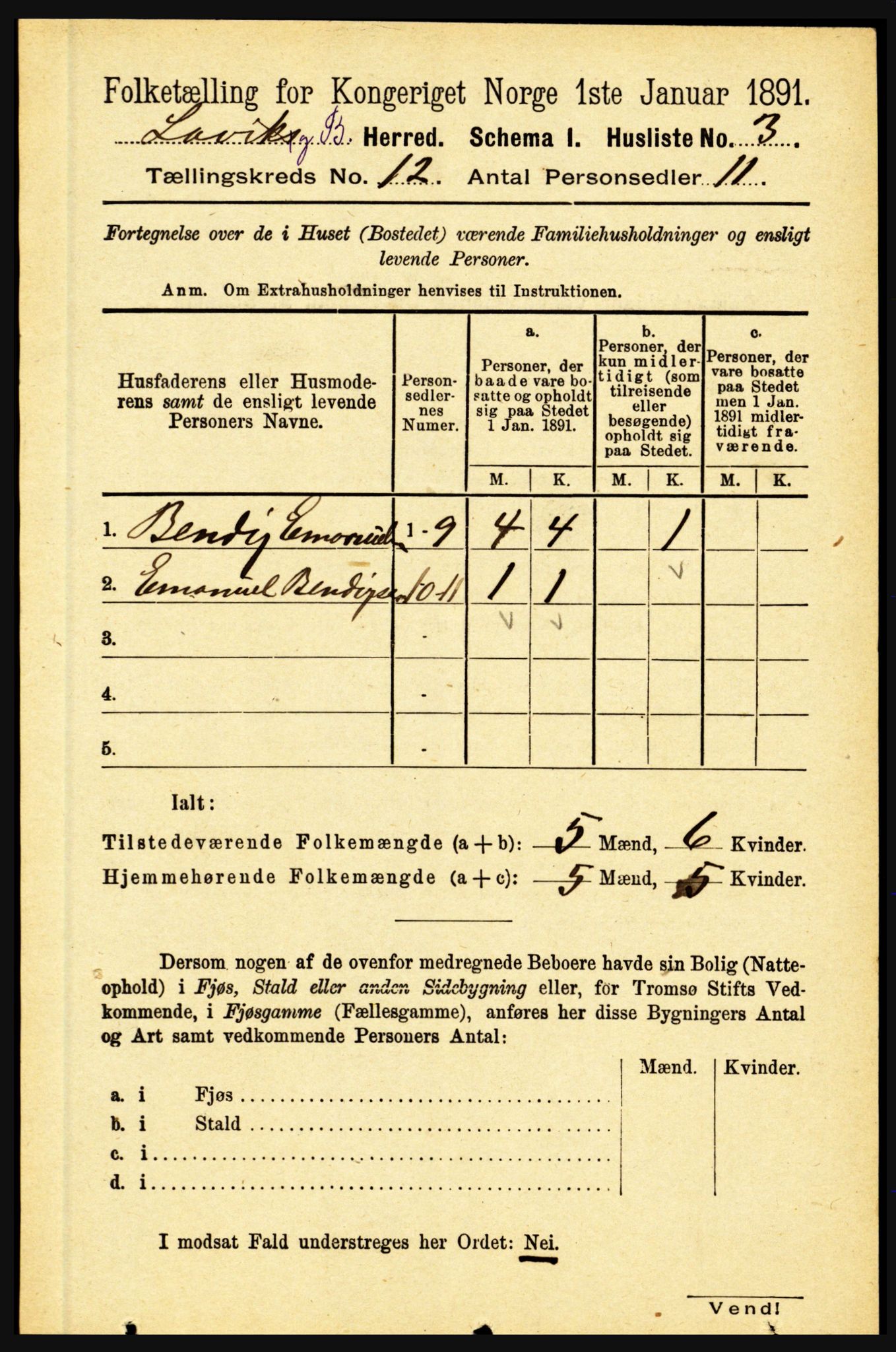 RA, Folketelling 1891 for 1415 Lavik og Brekke herred, 1891, s. 2331