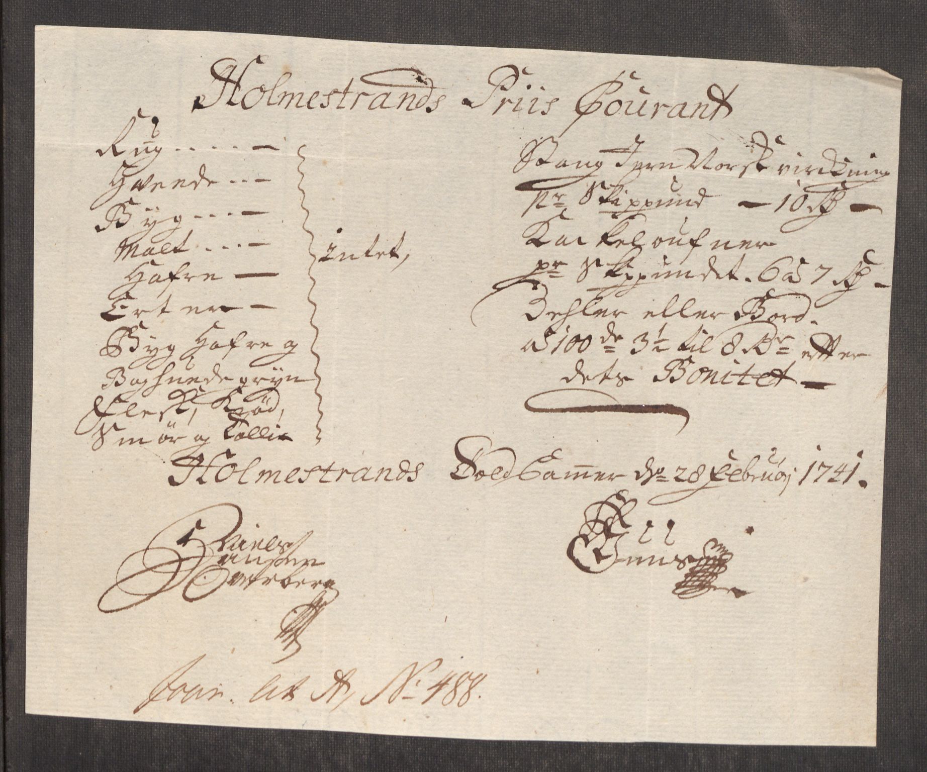 Rentekammeret inntil 1814, Realistisk ordnet avdeling, AV/RA-EA-4070/Oe/L0002: [Ø1]: Priskuranter, 1740-1744, s. 268