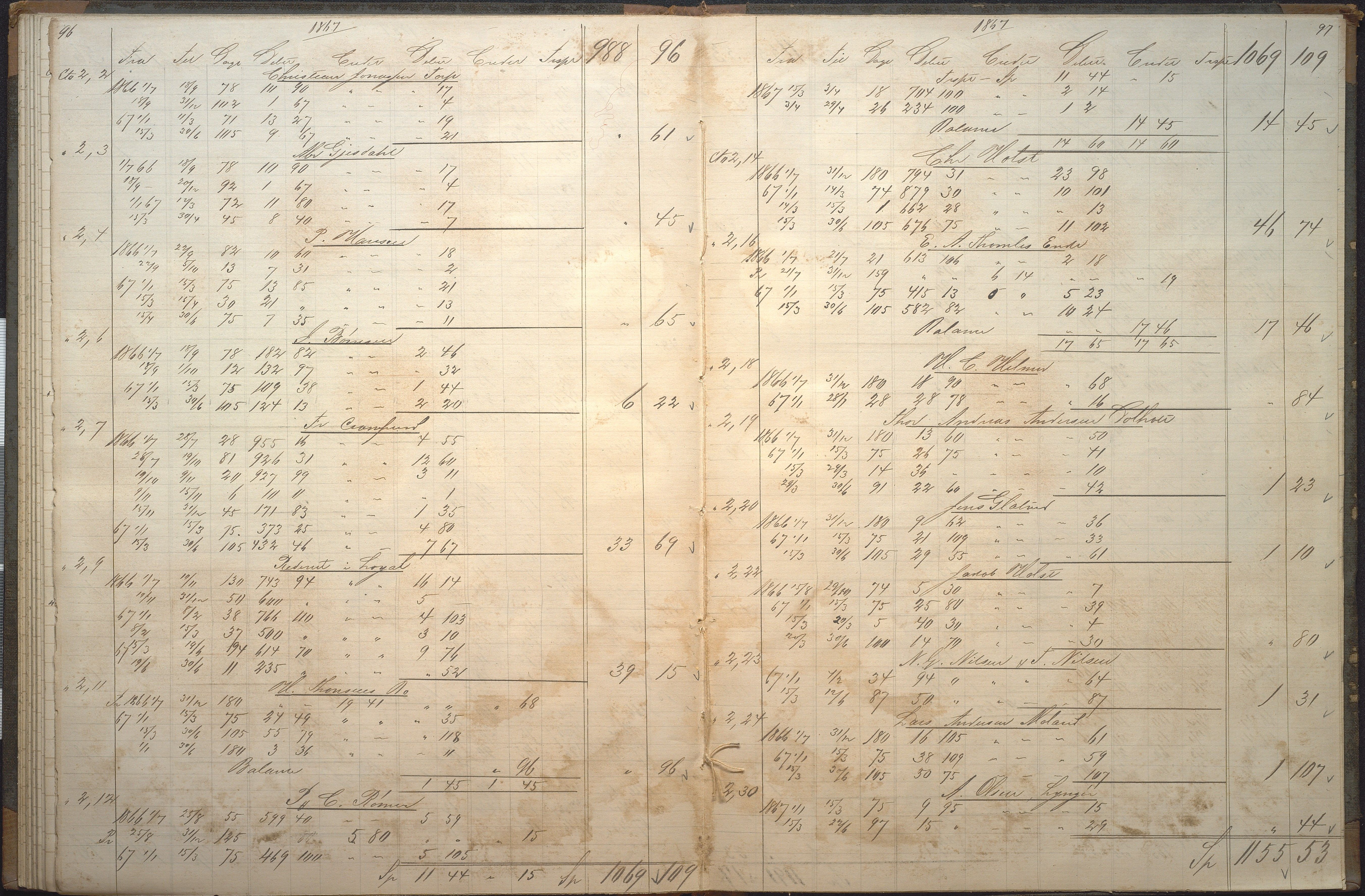 Agders Gjensidige Assuranceforening, AAKS/PA-1718/05/L0006: Renteprotokoll, seilavdeling, 1861-1867, s. 96-97