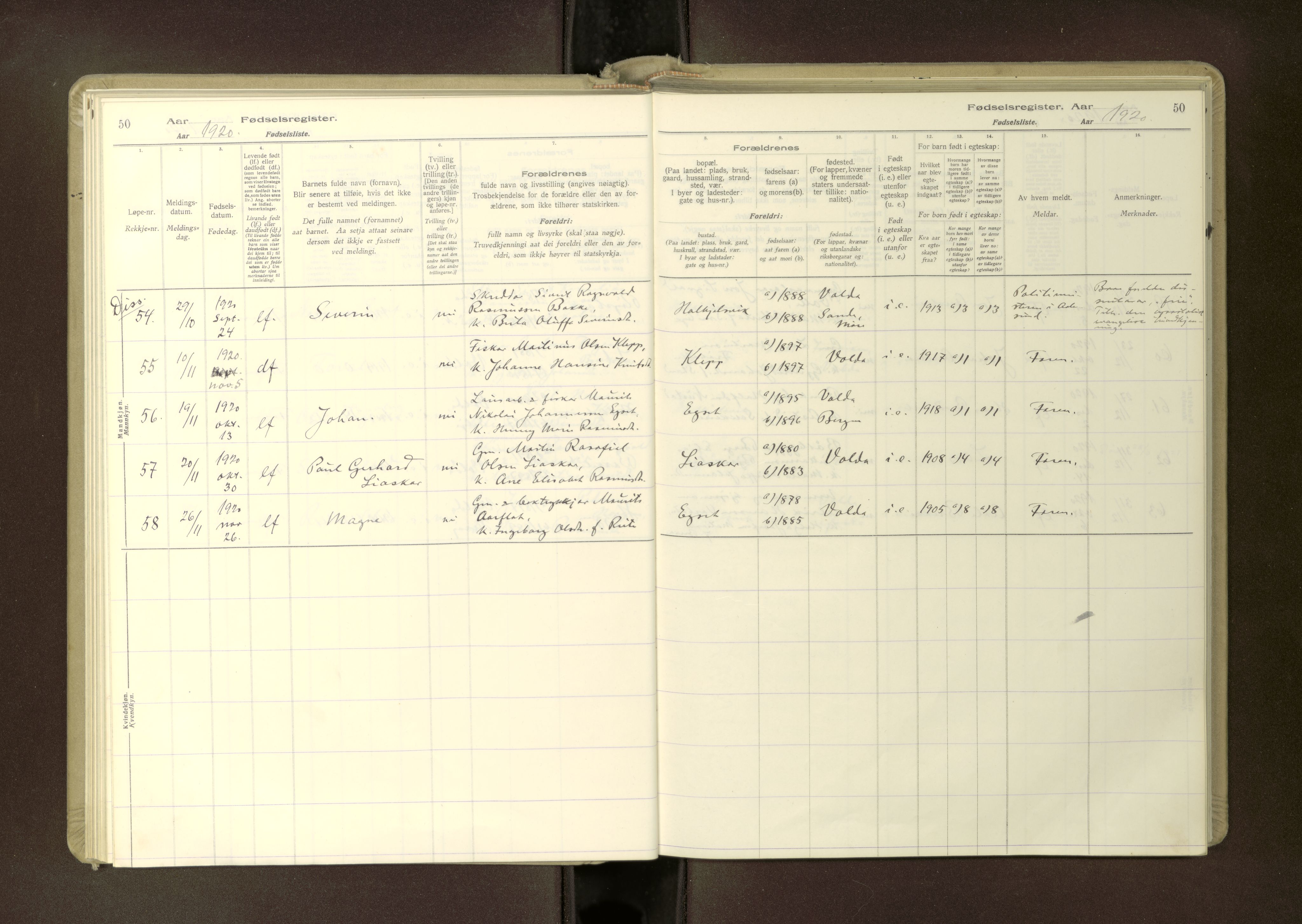 Ministerialprotokoller, klokkerbøker og fødselsregistre - Møre og Romsdal, AV/SAT-A-1454/511/L0165: Fødselsregister nr. 511---, 1916-1937, s. 50