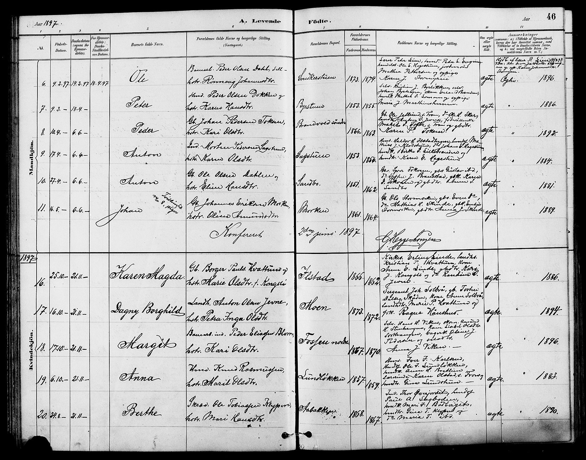 Nord-Fron prestekontor, AV/SAH-PREST-080/H/Ha/Hab/L0004: Klokkerbok nr. 4, 1884-1914, s. 46