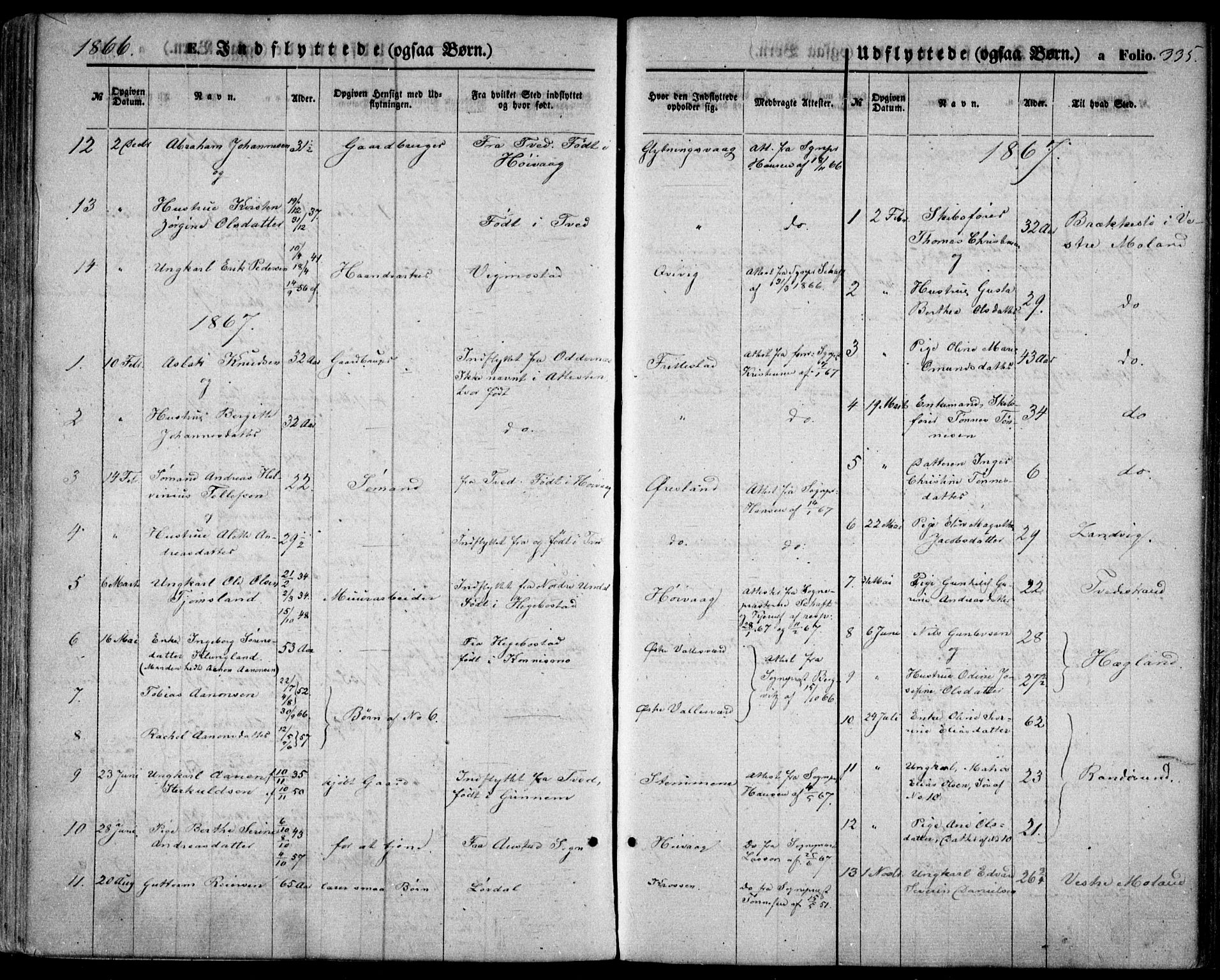 Høvåg sokneprestkontor, SAK/1111-0025/F/Fa/L0004: Ministerialbok nr. A 4, 1859-1877, s. 335