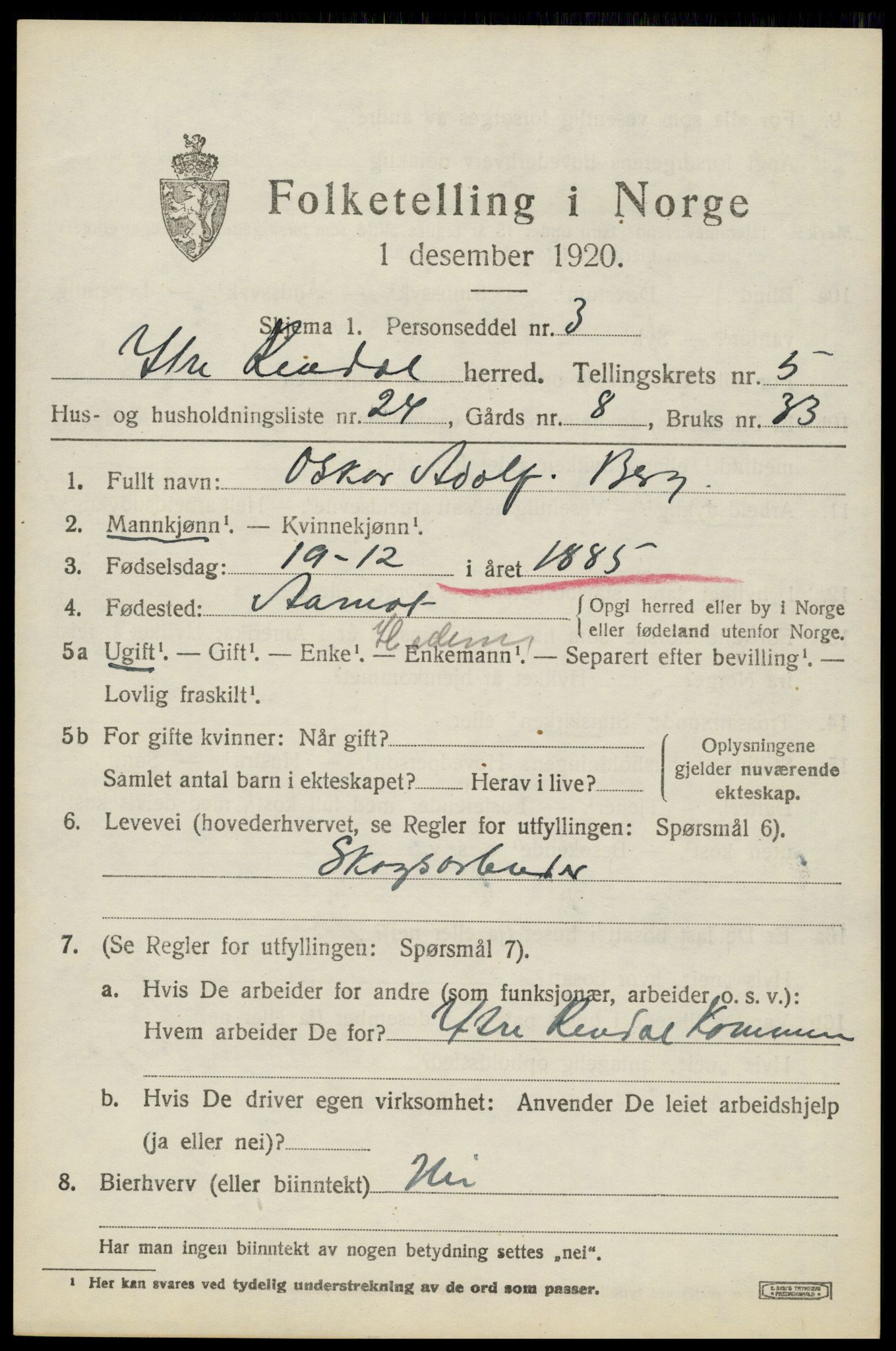 SAH, Folketelling 1920 for 0432 Ytre Rendal herred, 1920, s. 2915