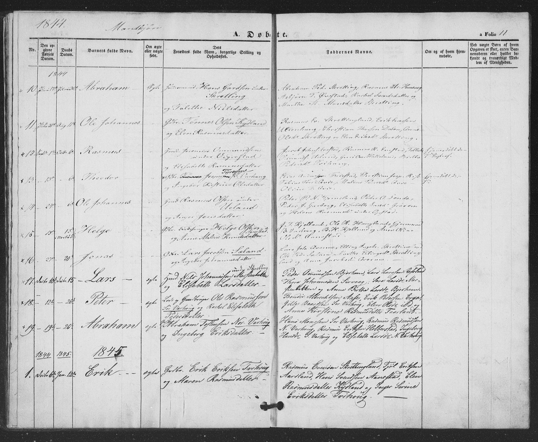Hå sokneprestkontor, AV/SAST-A-101801/001/30BA/L0007: Ministerialbok nr. A 6, 1842-1855, s. 11