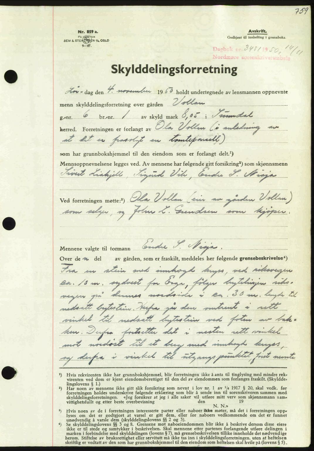 Nordmøre sorenskriveri, SAT/A-4132/1/2/2Ca: Pantebok nr. A116, 1950-1950, Dagboknr: 3481/1950