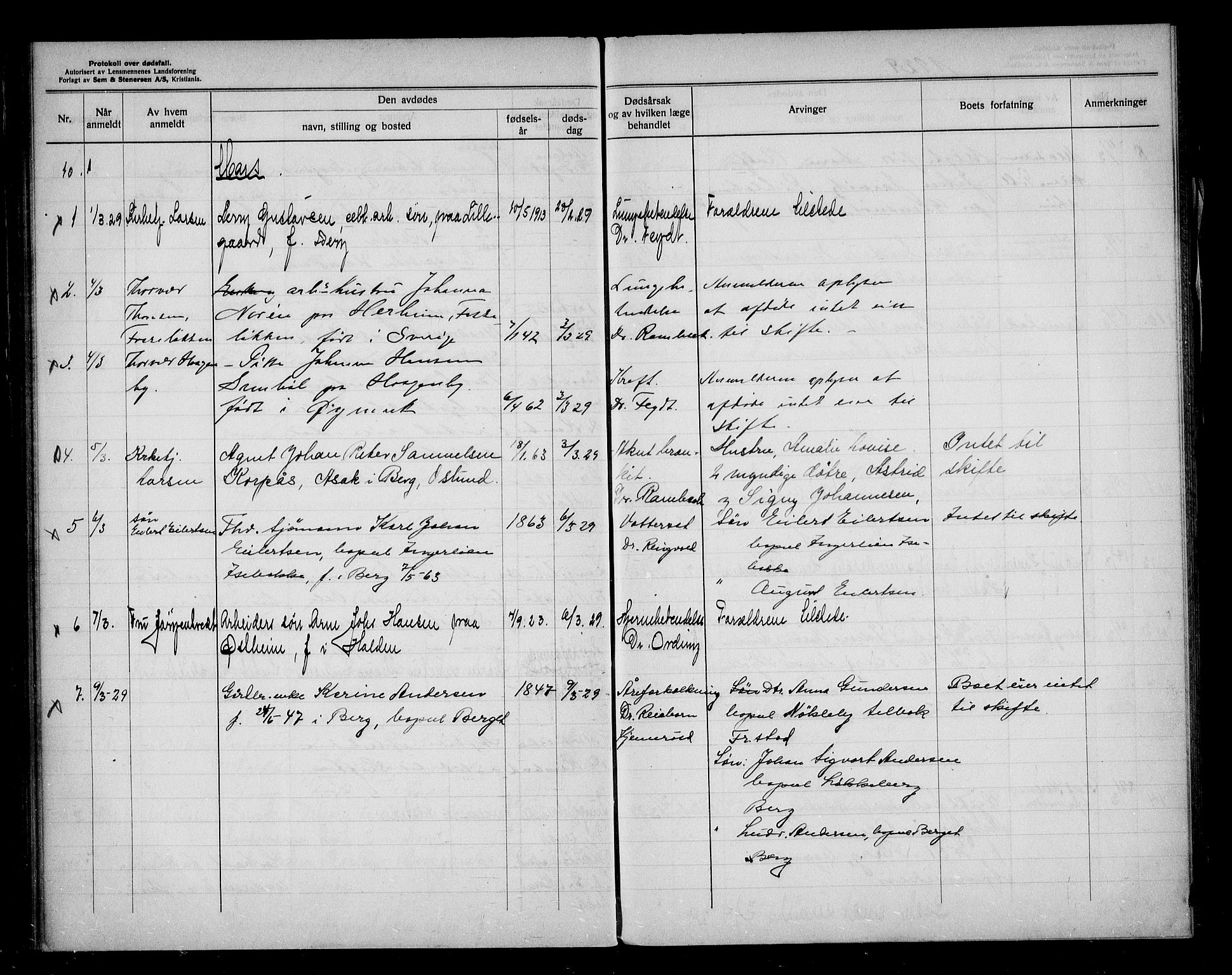 Berg lensmannskontor, AV/SAO-A-10263/H/Ha/Haa/L0003: Dødsfallsprotokoll, 1923-1934