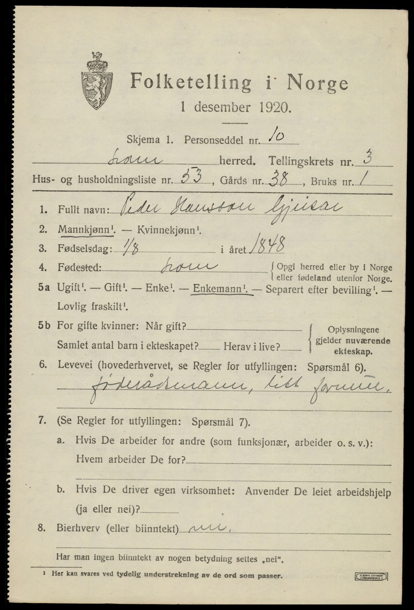 SAH, Folketelling 1920 for 0514 Lom herred, 1920, s. 2574