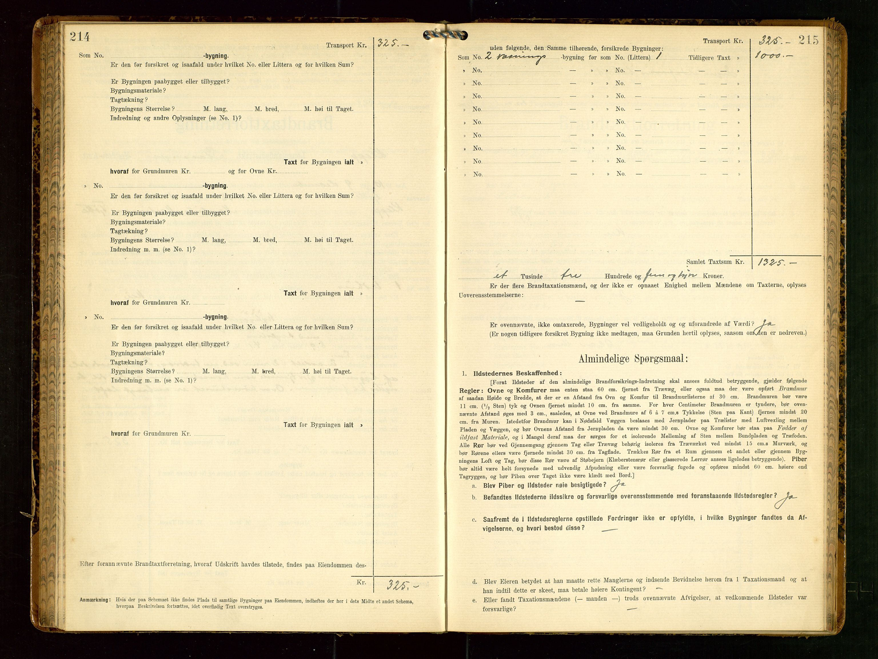 Klepp lensmannskontor, AV/SAST-A-100163/Goc/L0006: "Brandtaxationsprotokol" m/register, 1908-1912, s. 214-215