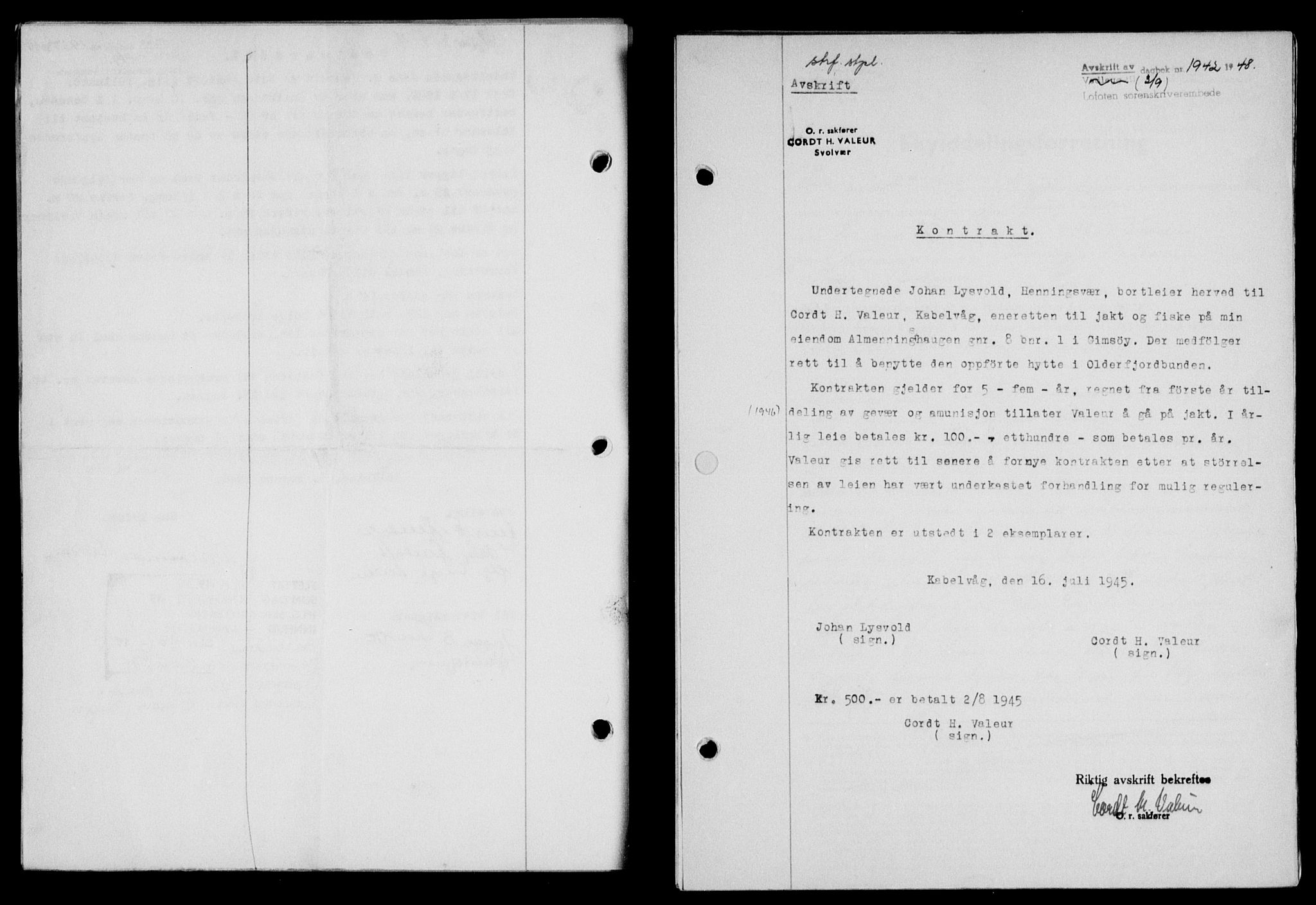 Lofoten sorenskriveri, SAT/A-0017/1/2/2C/L0019a: Pantebok nr. 19a, 1948-1948, Dagboknr: 1942/1948