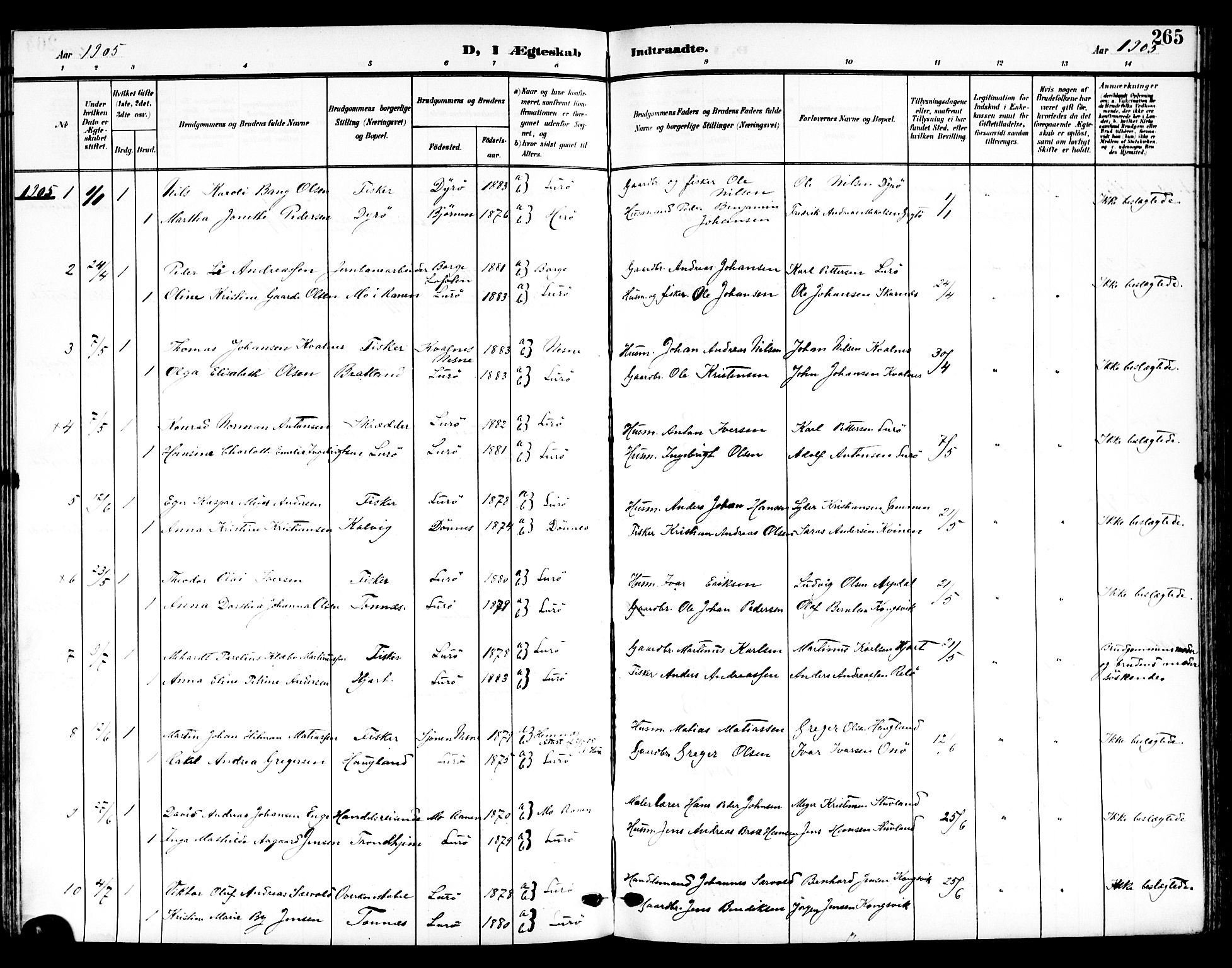 Ministerialprotokoller, klokkerbøker og fødselsregistre - Nordland, SAT/A-1459/839/L0569: Ministerialbok nr. 839A06, 1903-1922, s. 265