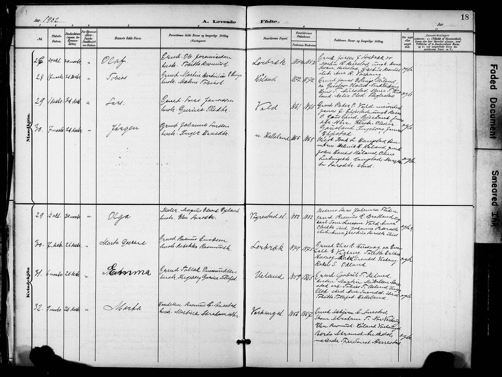 Hå sokneprestkontor, AV/SAST-A-101801/001/30BB/L0006: Klokkerbok nr. B 6, 1900-1924, s. 18