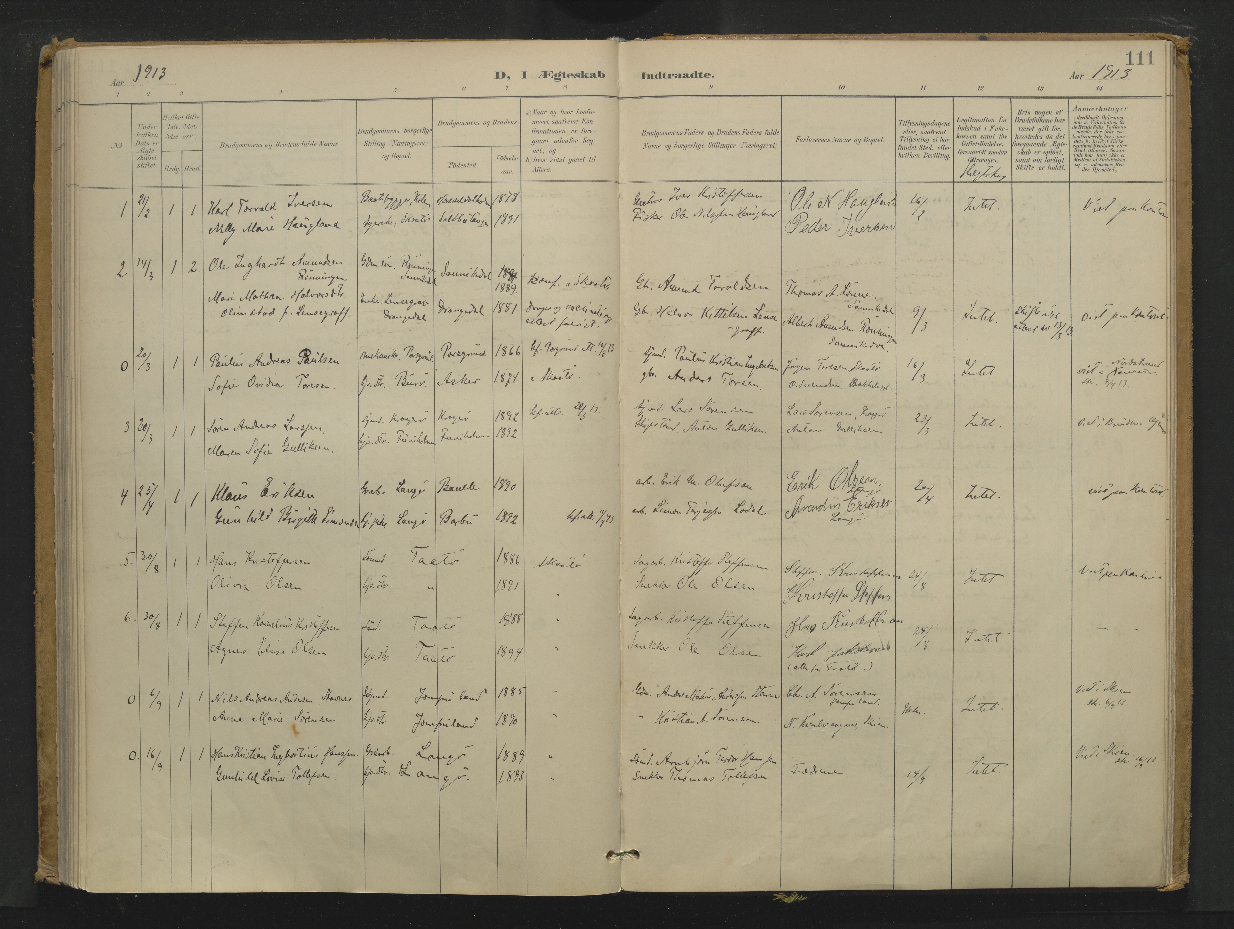 Skåtøy kirkebøker, AV/SAKO-A-304/F/Fa/L0007: Ministerialbok nr. I 7, 1898-1923, s. 111