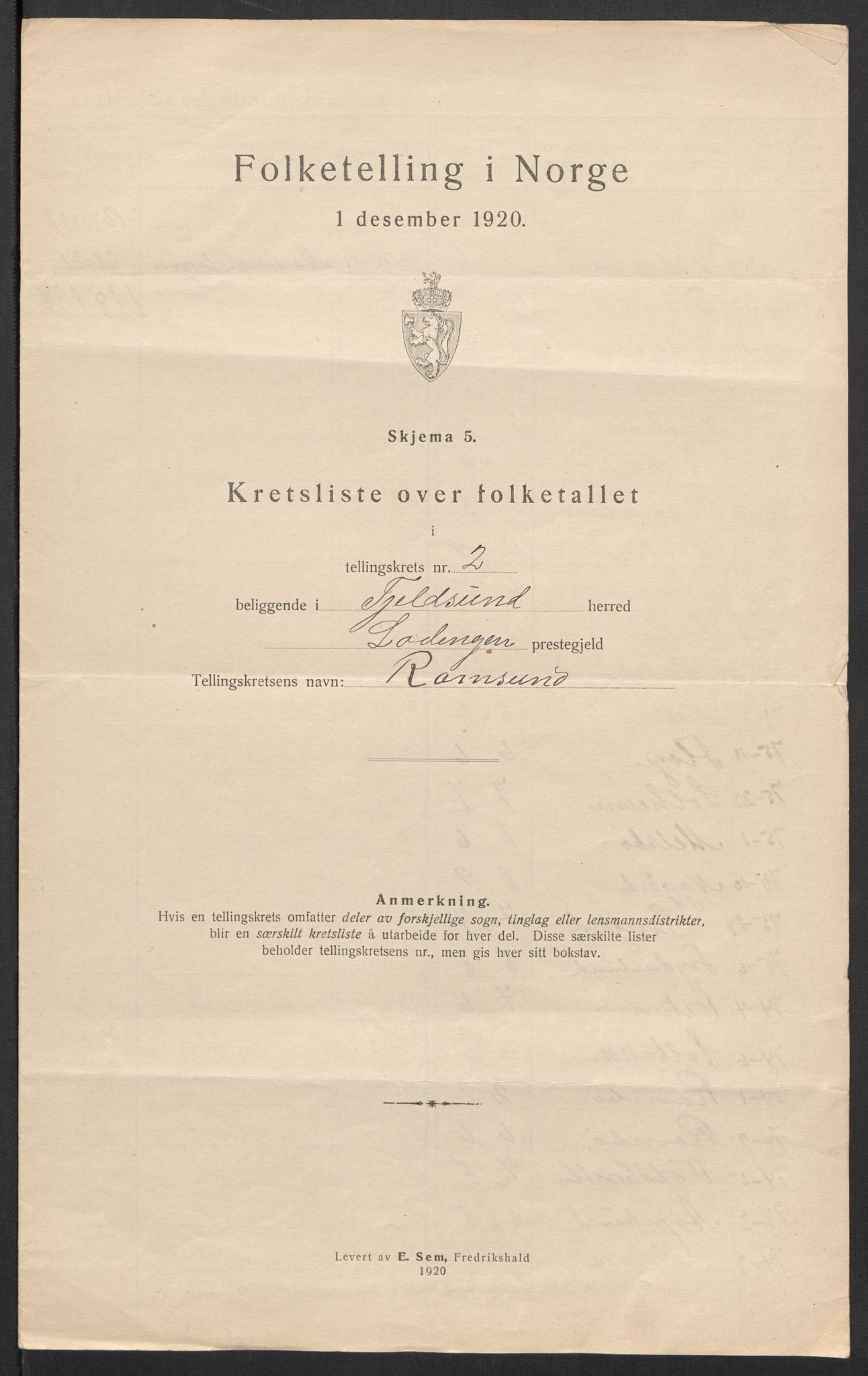 SAT, Folketelling 1920 for 1852 Tjeldsund herred, 1920, s. 11